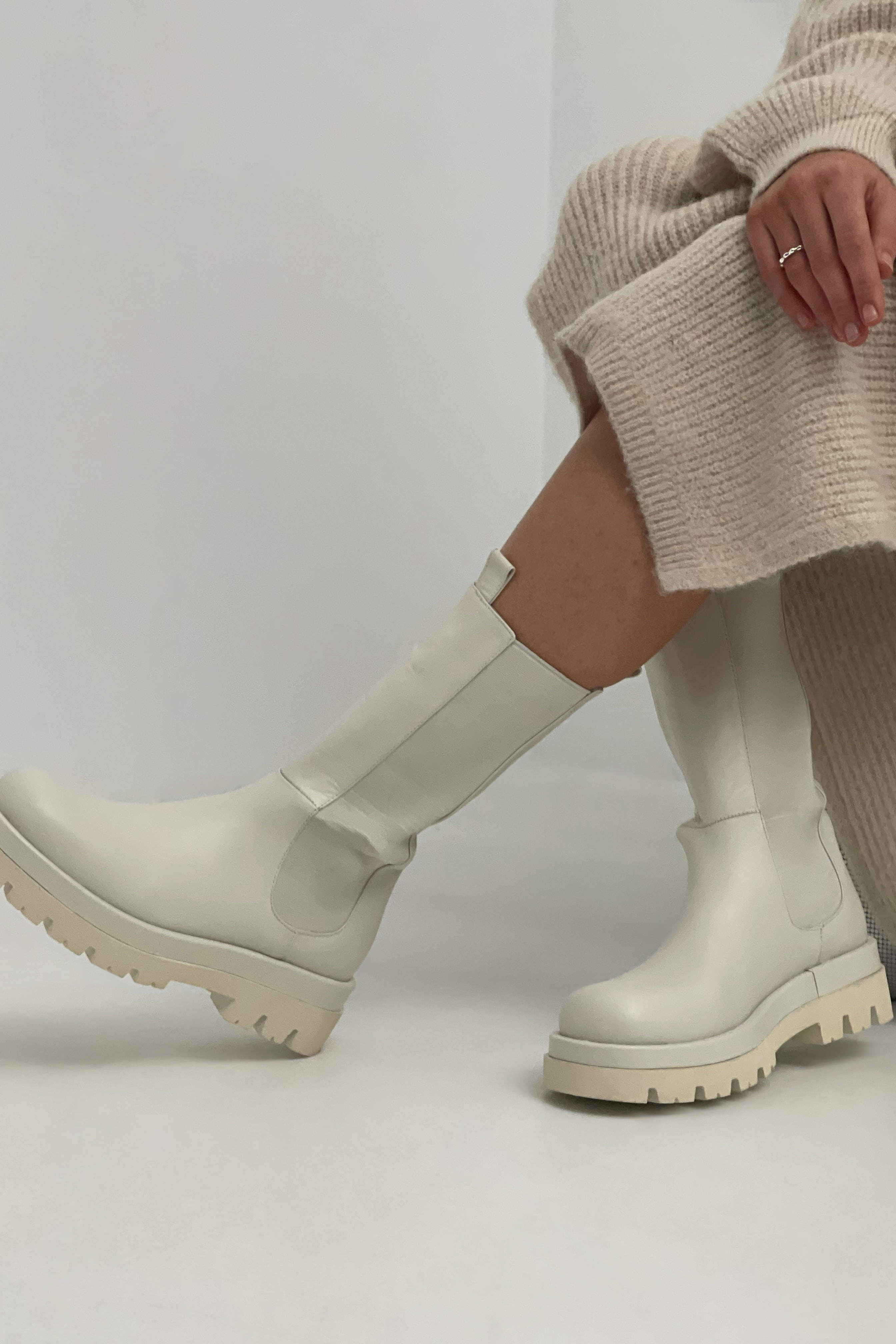 NA-KD Shoes Leather Calf Boots - Offwhite