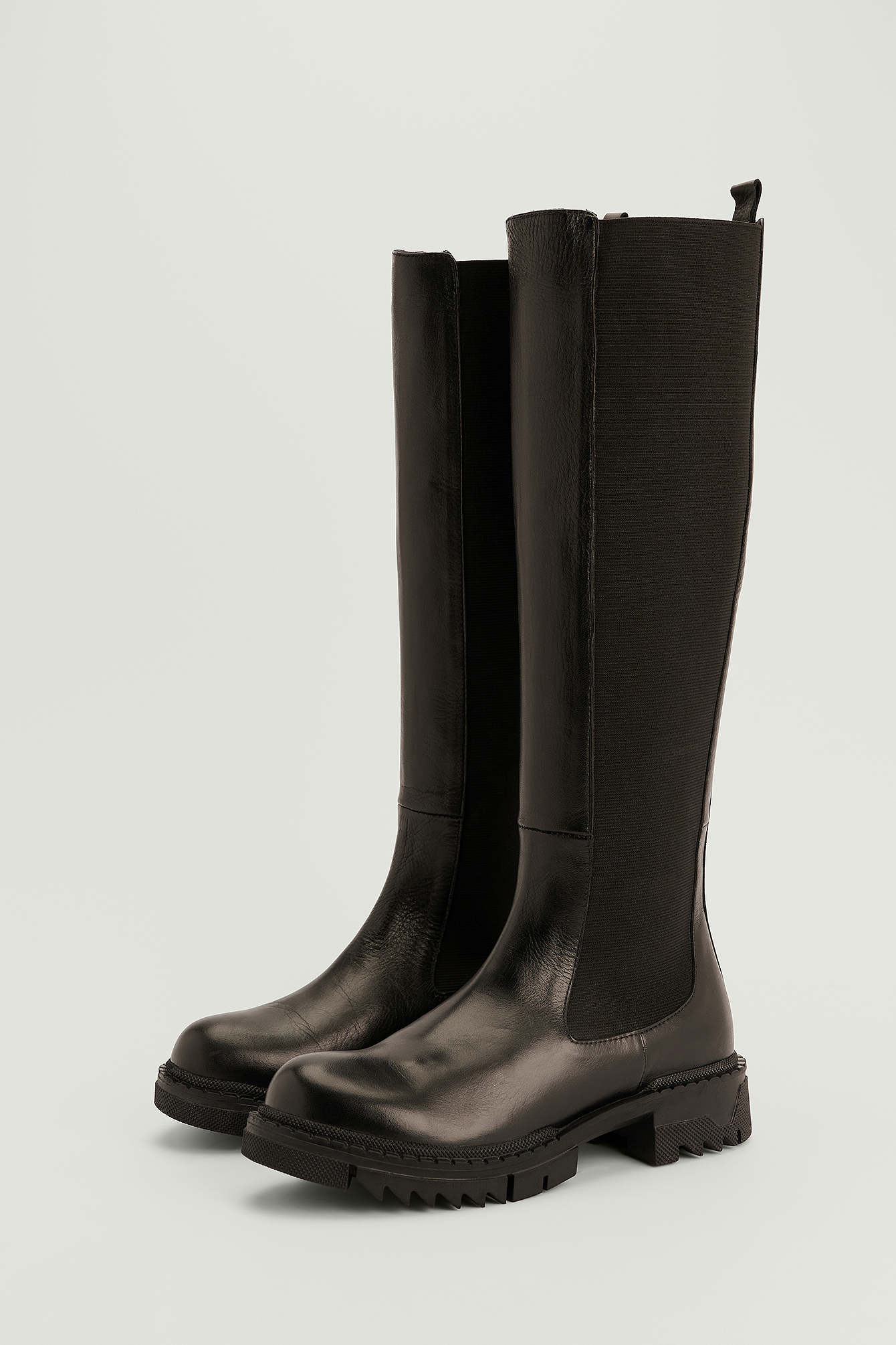 Black Leather Profile Shaft Boots
