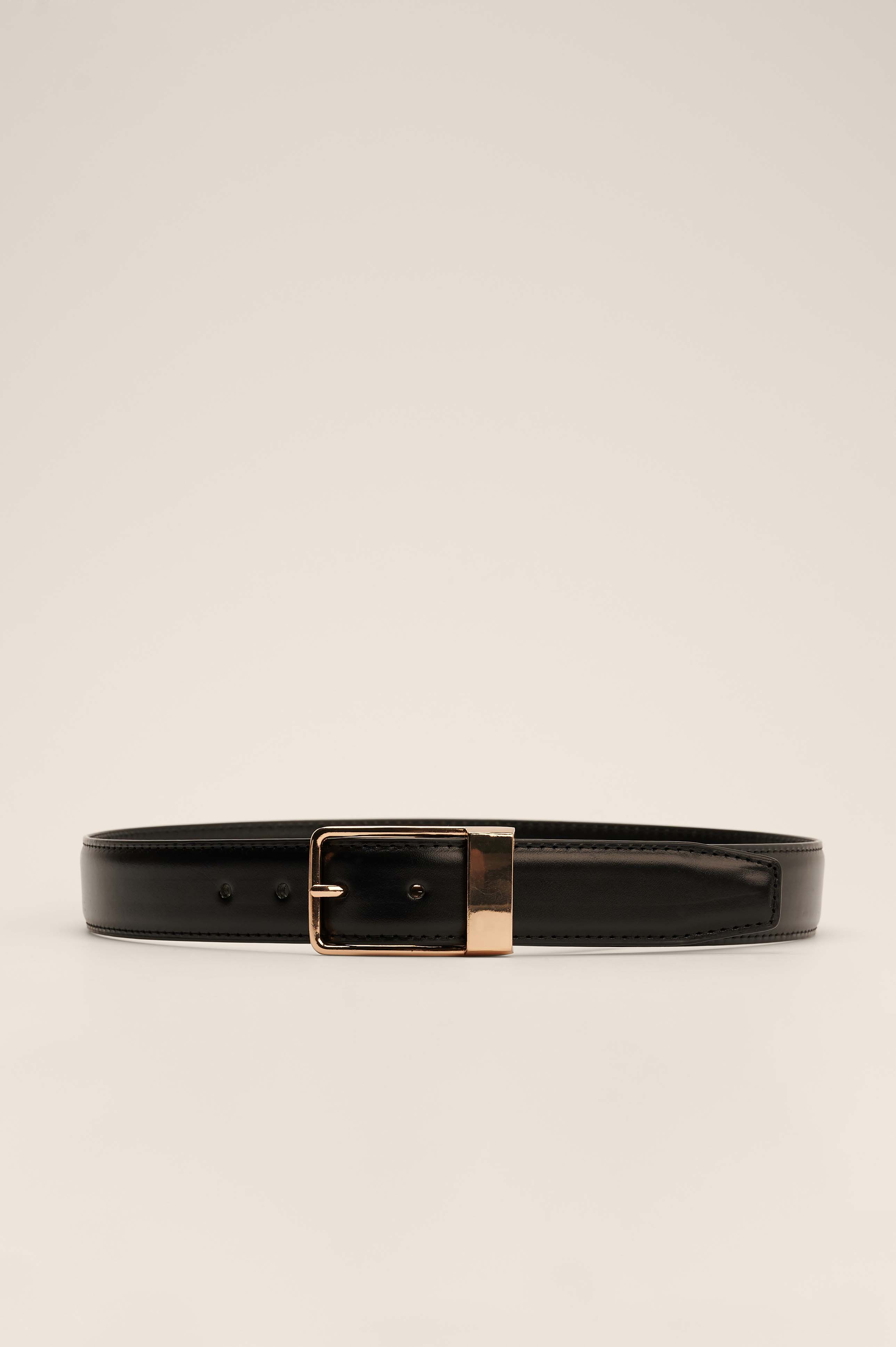 Black Leather Squared Buckle Belt