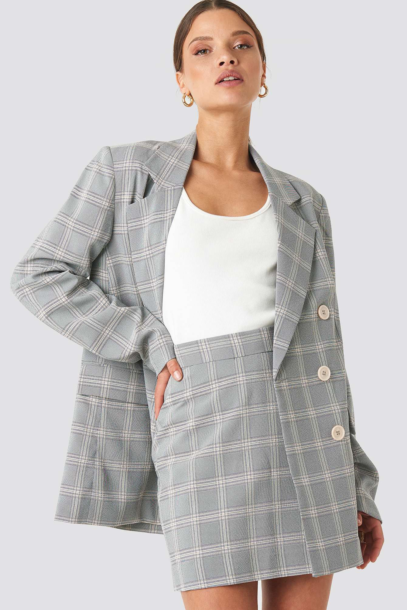 Light Checkered Double Breasted Blazer Blau NAKD