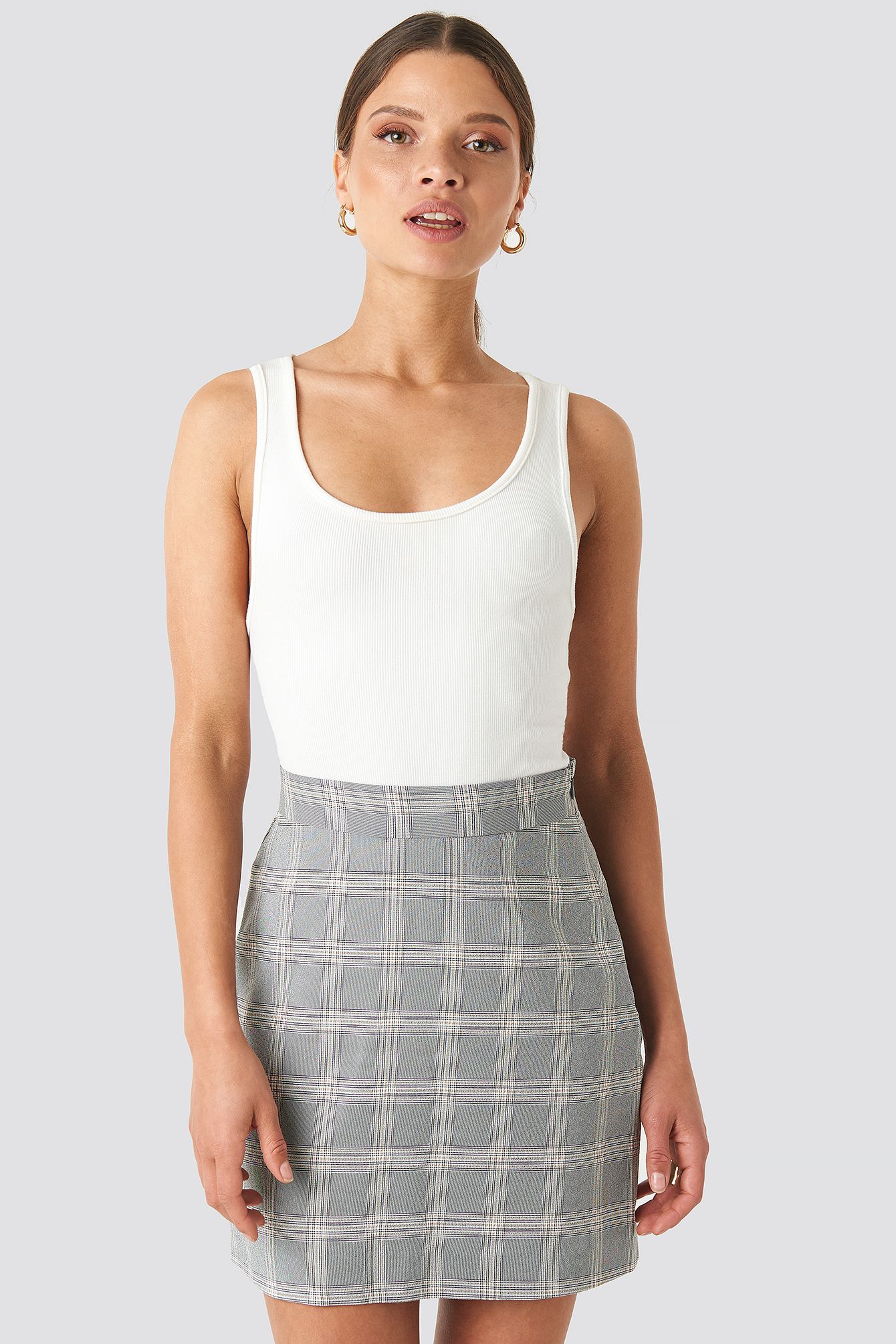 Light Checkered Mini Skirt Light Blue