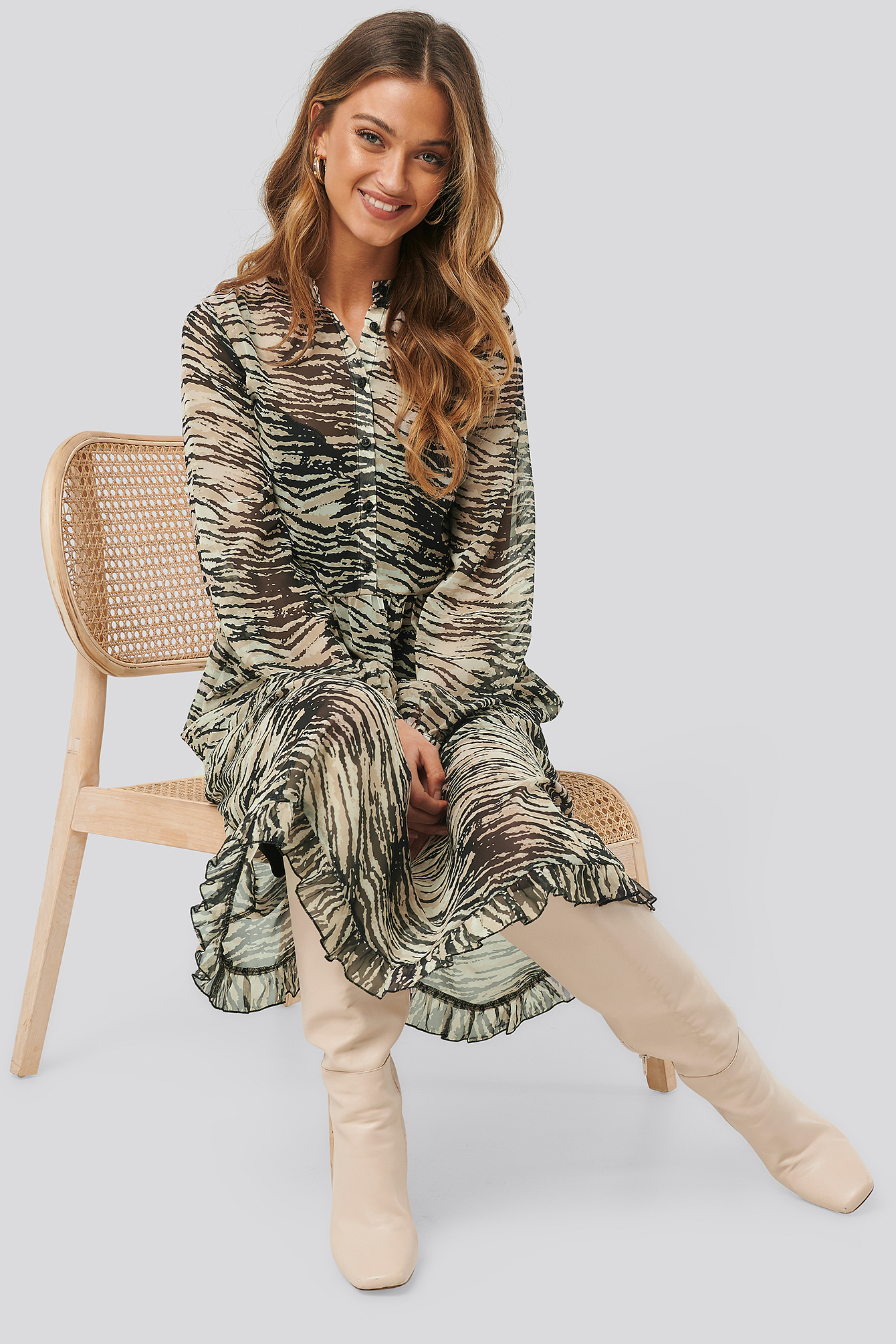 Light Chiffon Printed Dress White/Black