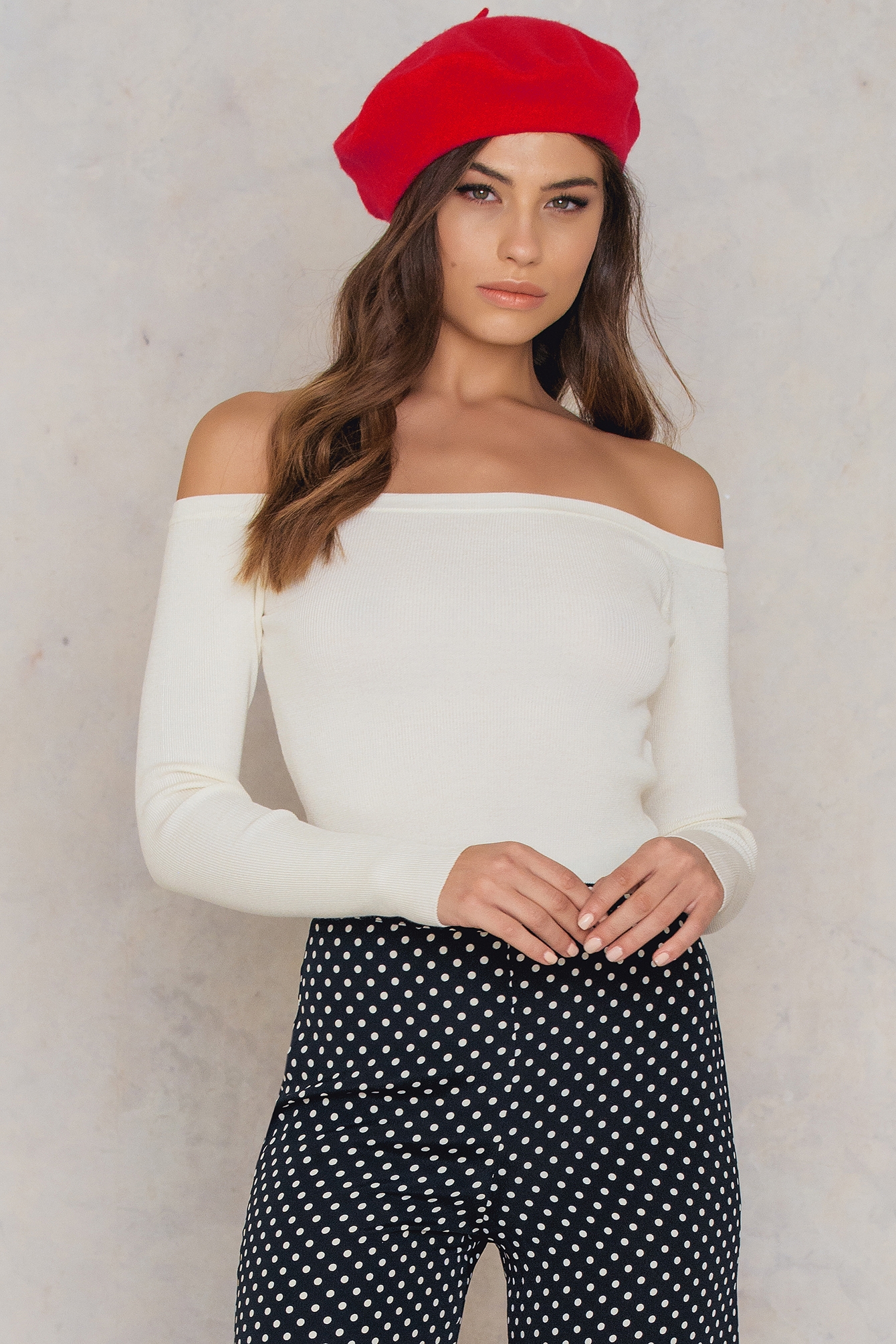 off the shoulder light sweater