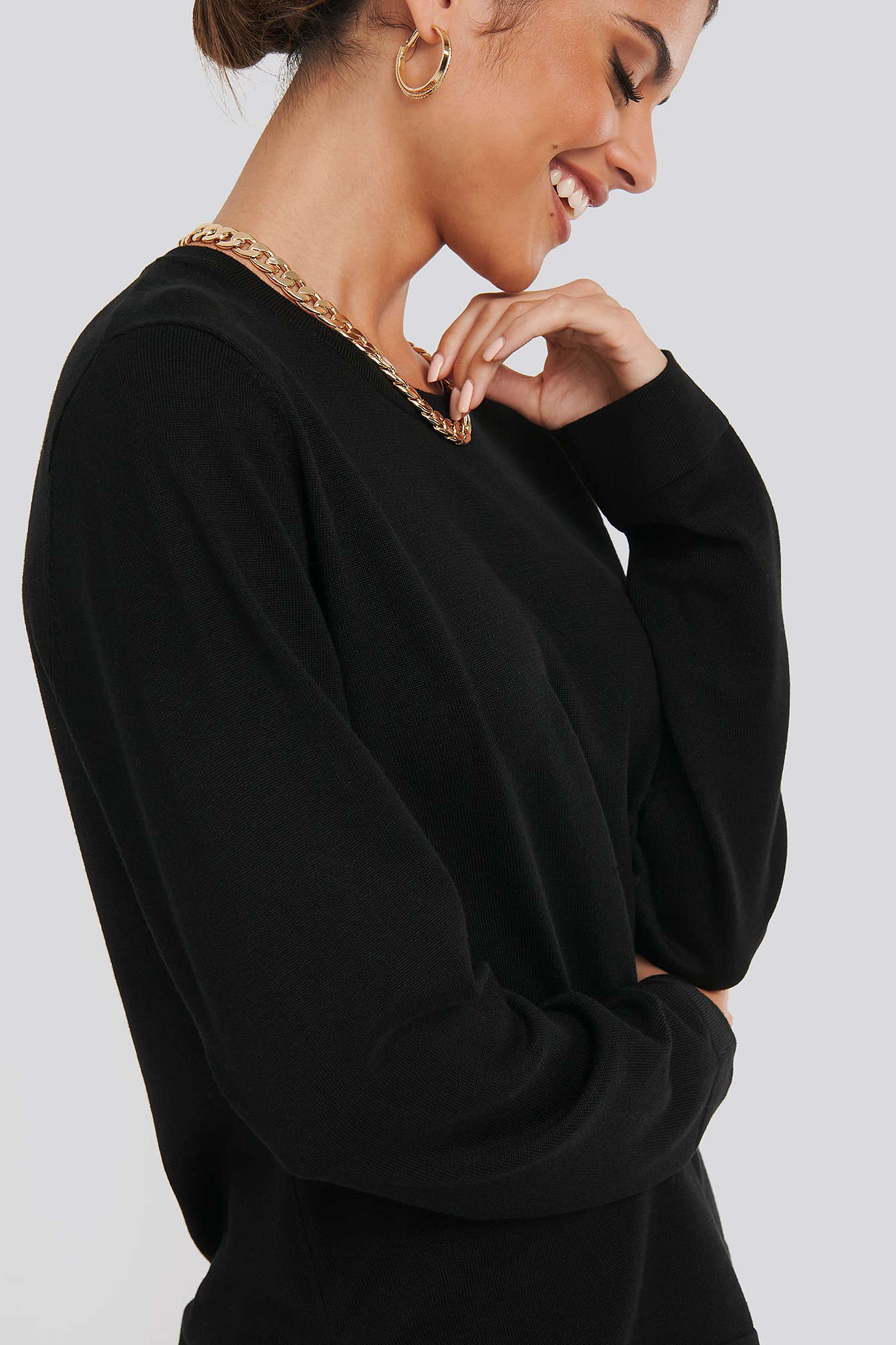 NA-KD Light Knitted Sweater - Black
