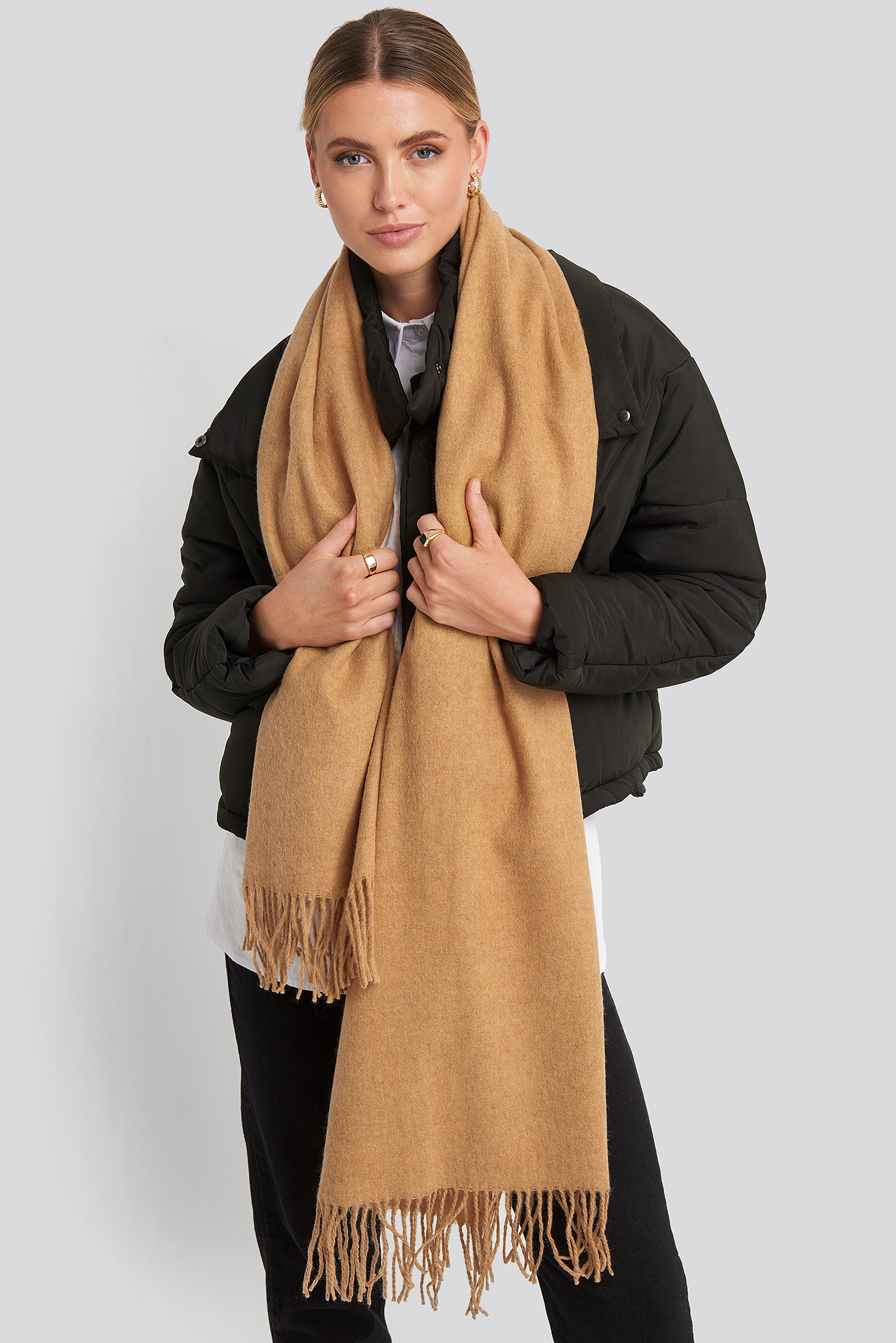 Light Wool Blend Scarf Tan