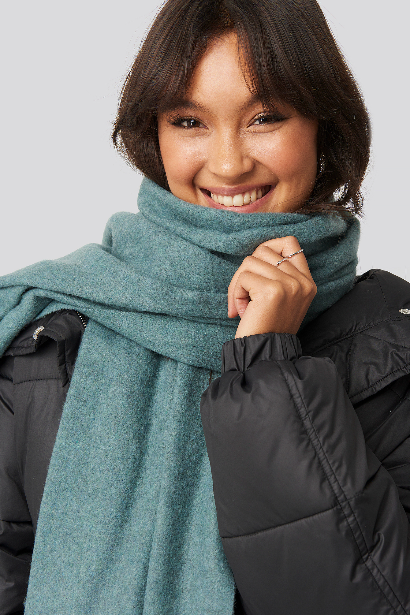 Light Wool Blend Scarf Dusty Petrol