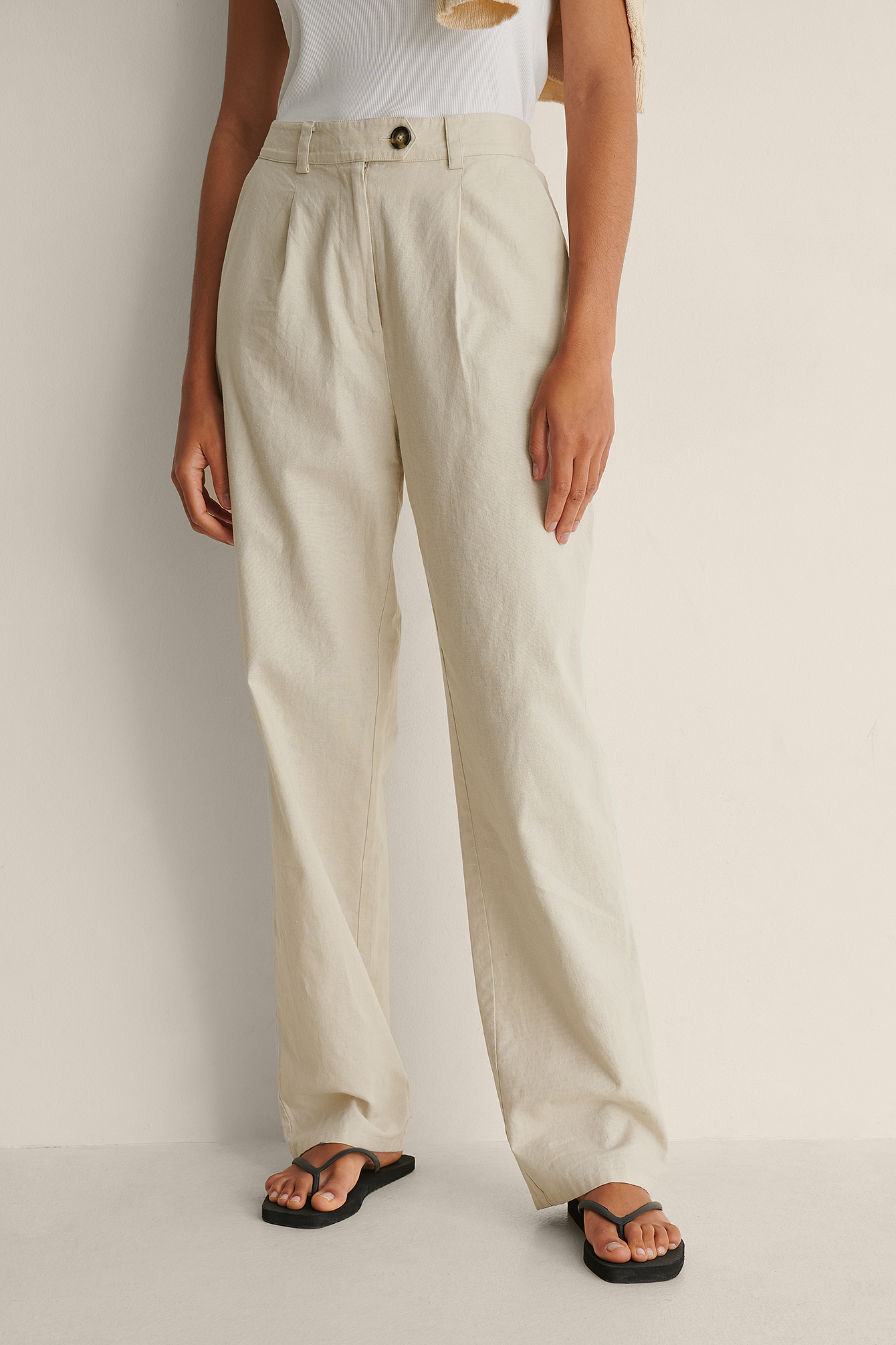 Linen-Blend Suit Pants Beige