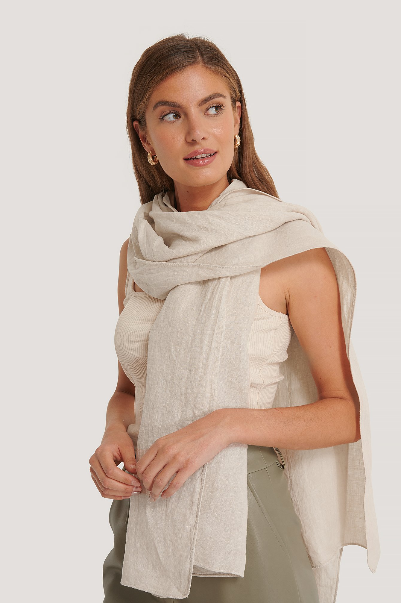 Natural NA-KD Accessories Linen Blanket Scarf