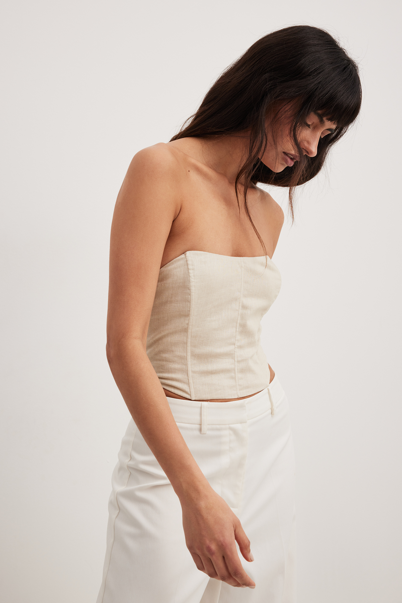 NA-KD Korsettopp i linblandning - Sommartoppar - Beige - EU 44 - NA-KD / NAKD