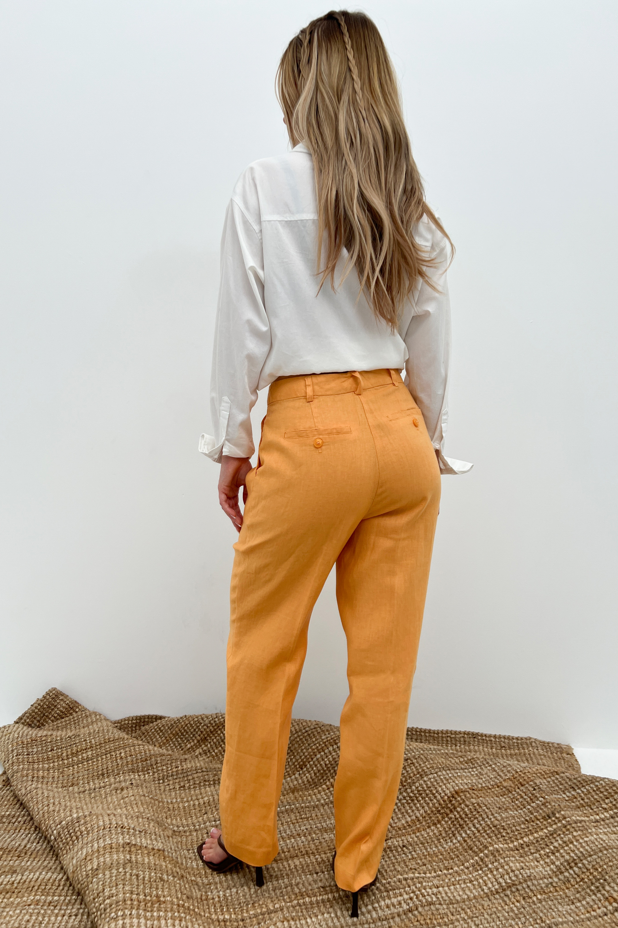 Linen Cropped Pants Orange | na-kd.com