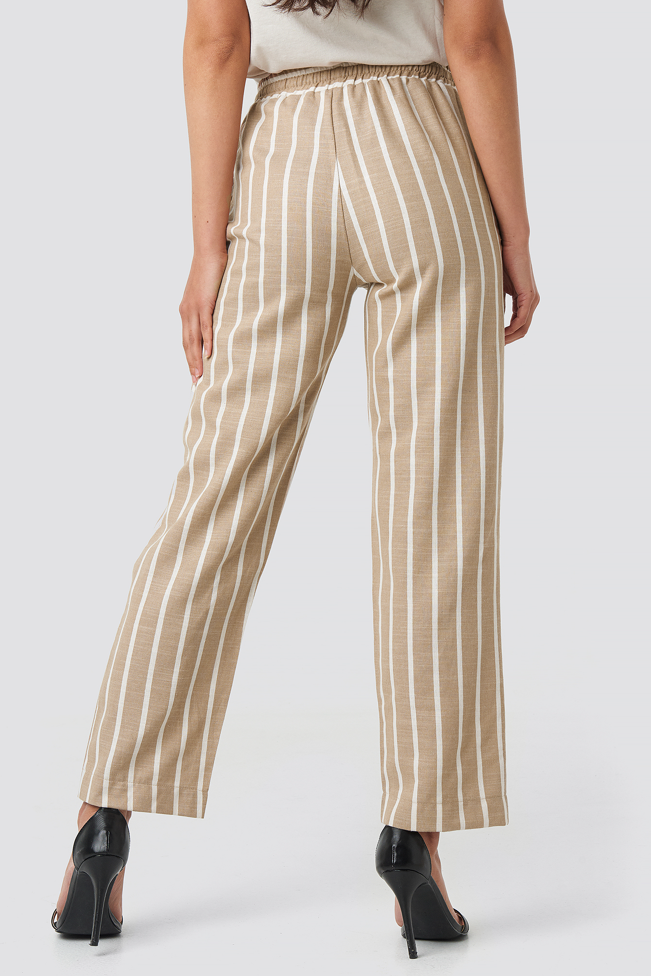 Linen Look Striped Pants Beige | na-kd.com