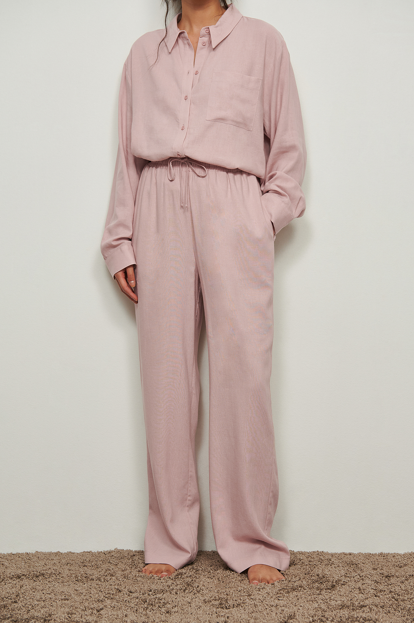 Dusty Pink Loungewear bukse i lin