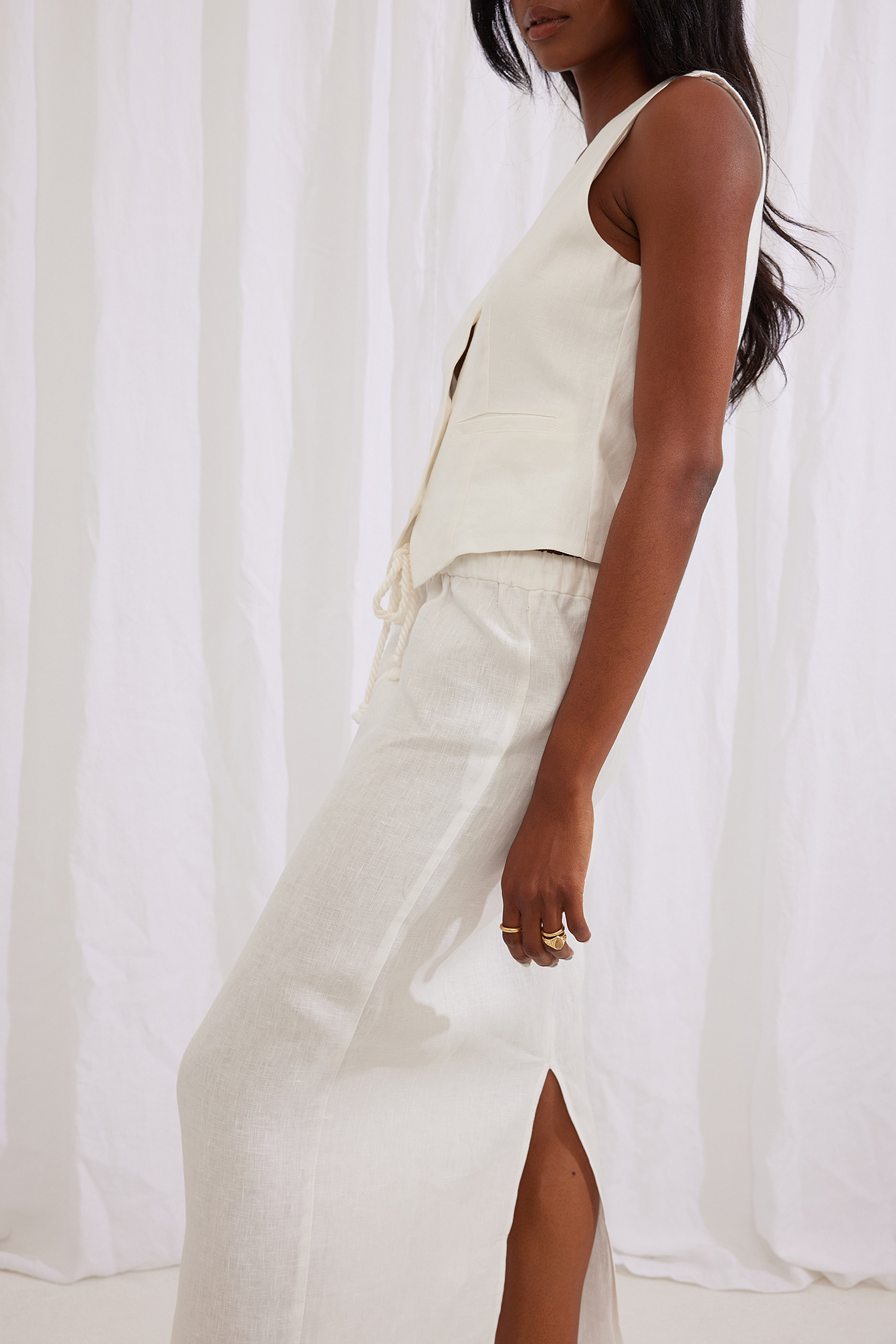Womens Clothing Skirts Mid-length skirts NA-KD White Linen Pencil Midi Skirt 