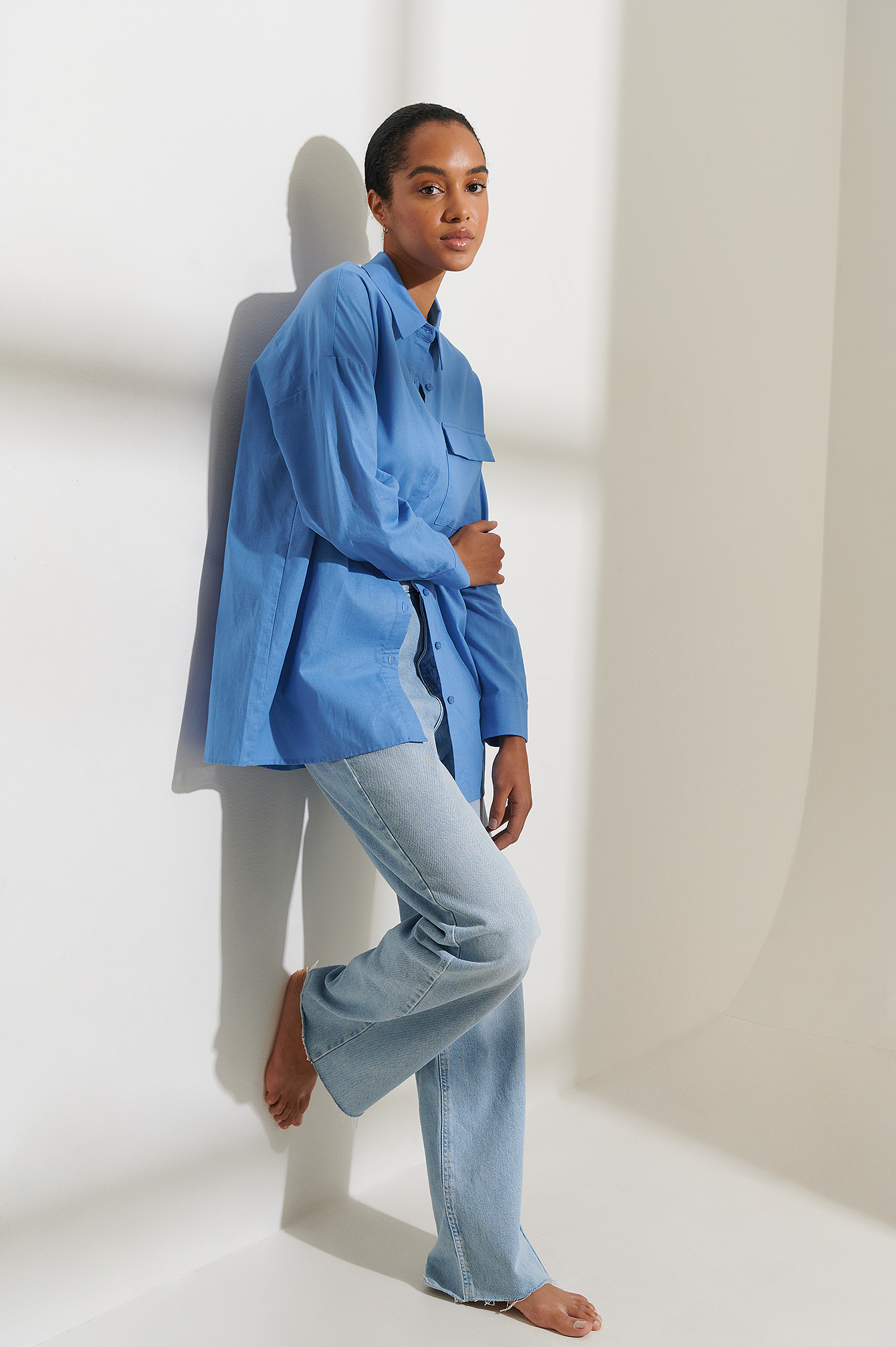 Linen Oversized Shirt Blue | na-kd.com