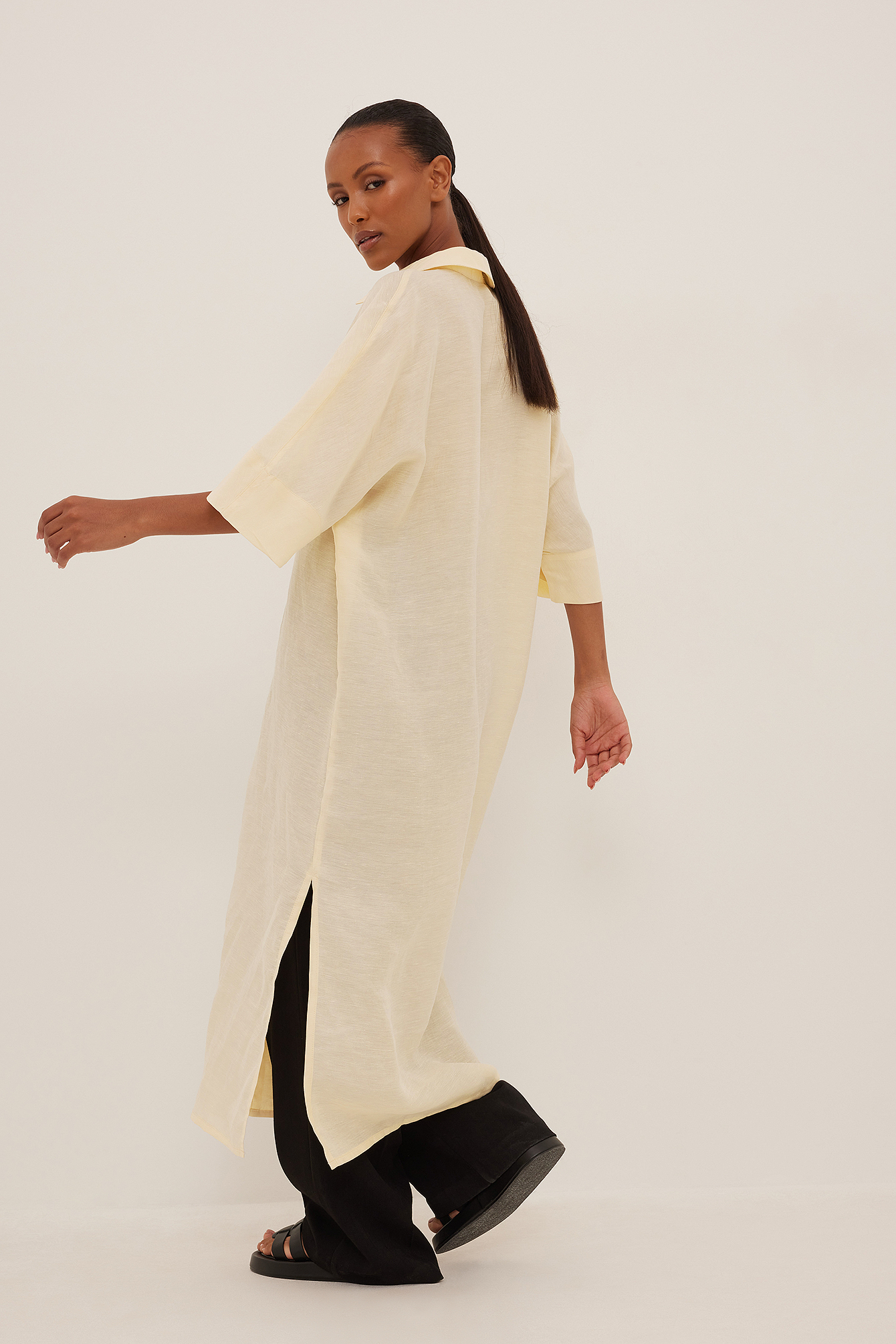Linen Shirt Dress Beige | na-kd.com