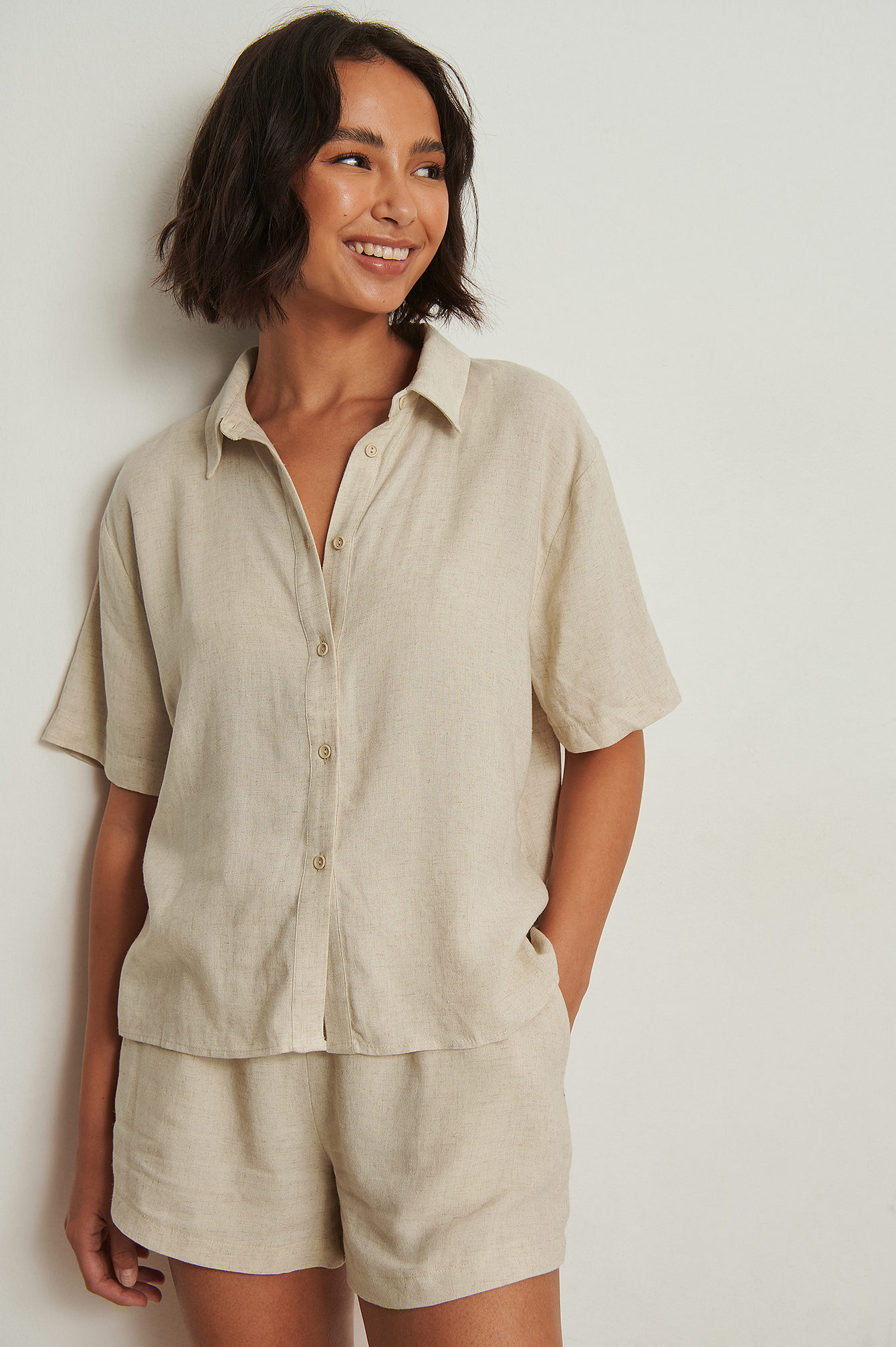 Linen Short Sleeve Loungewear Shirt 