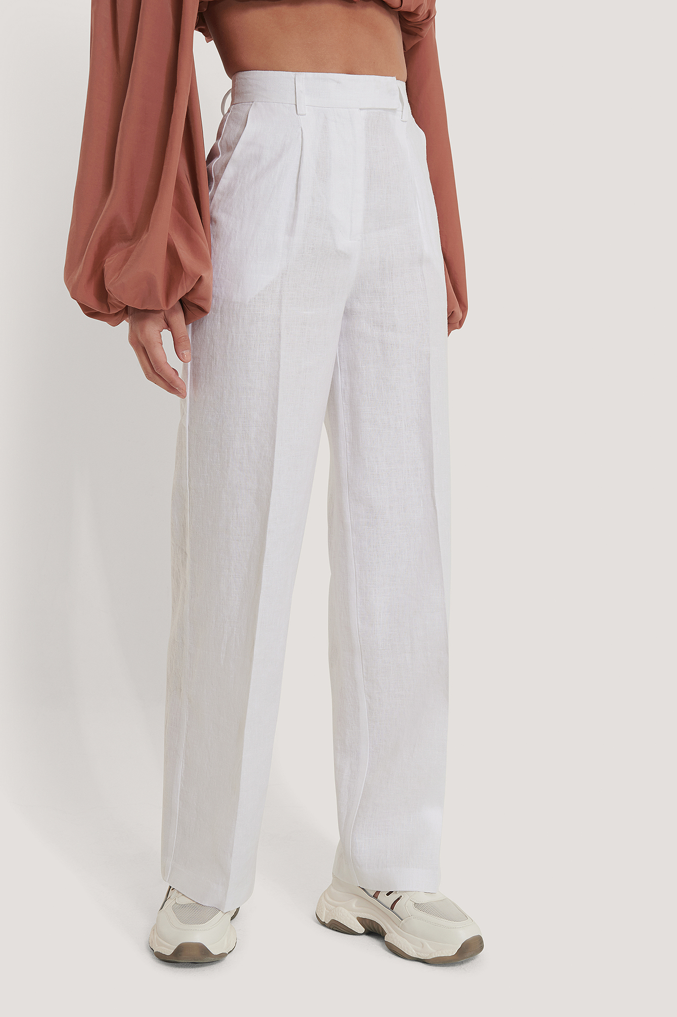 Linnen broek met wijde pijpen Wit | na-kd.com