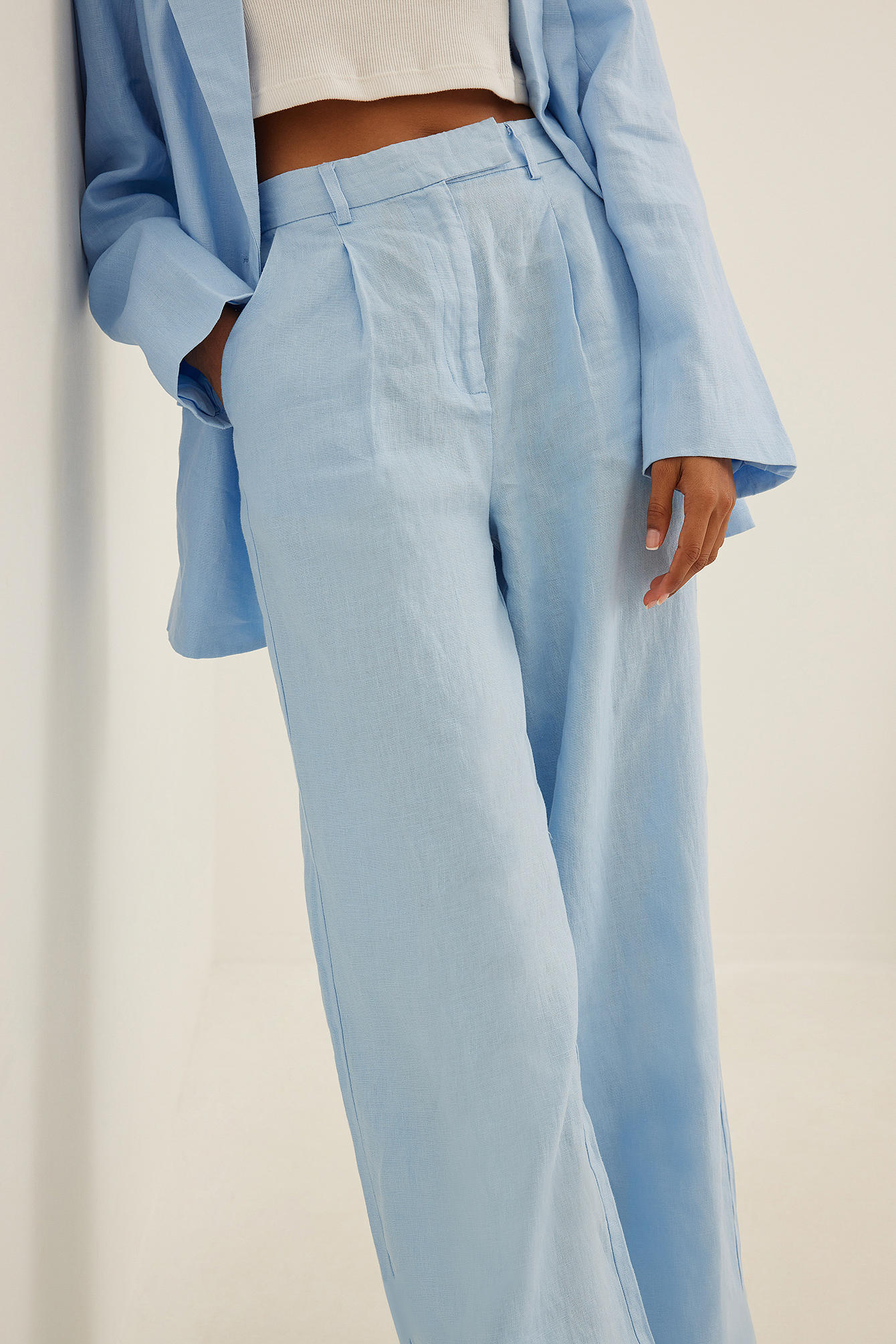 Linen Wide Leg Pants Blue | na-kd.com