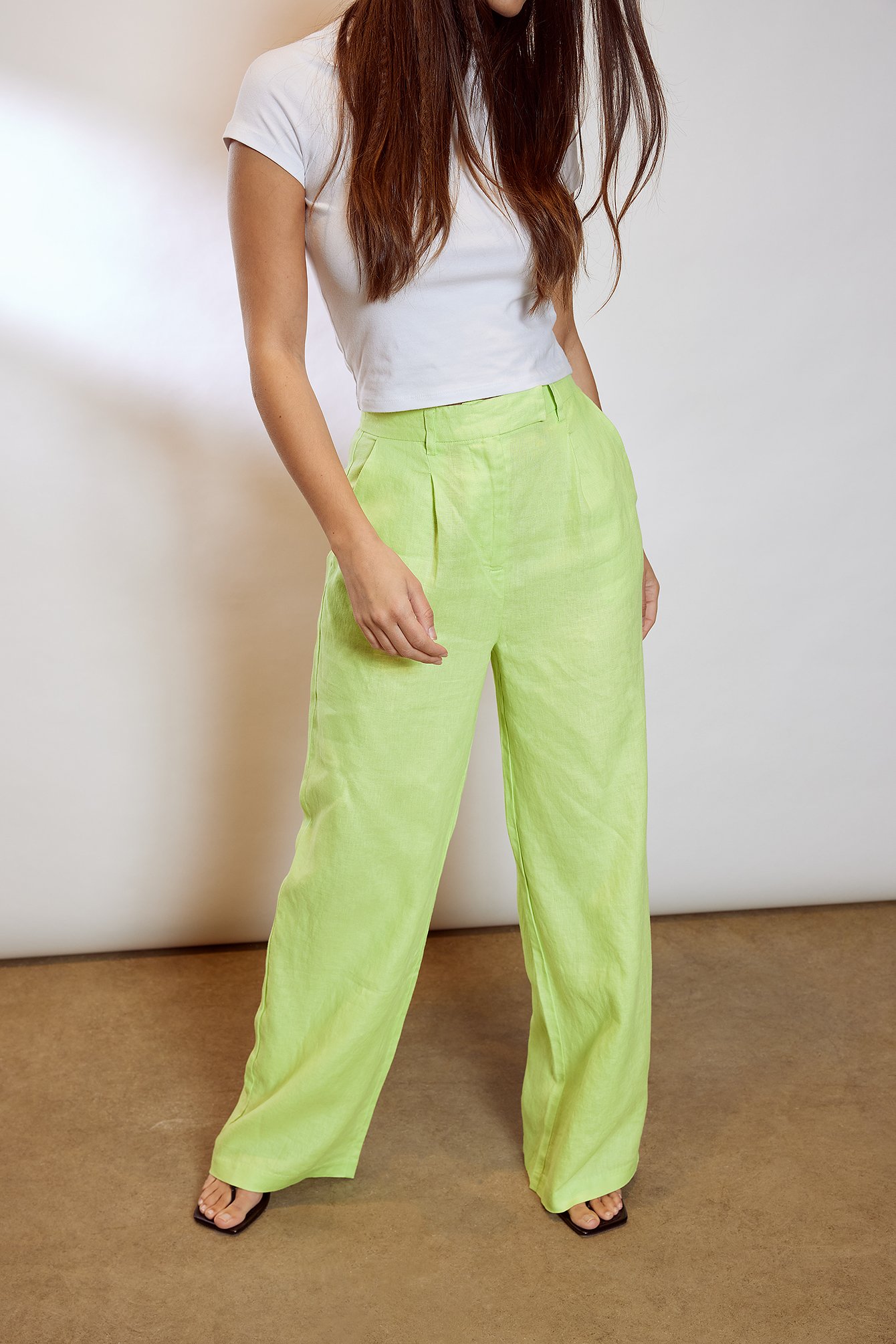 Green Szerokie lniane spodnie