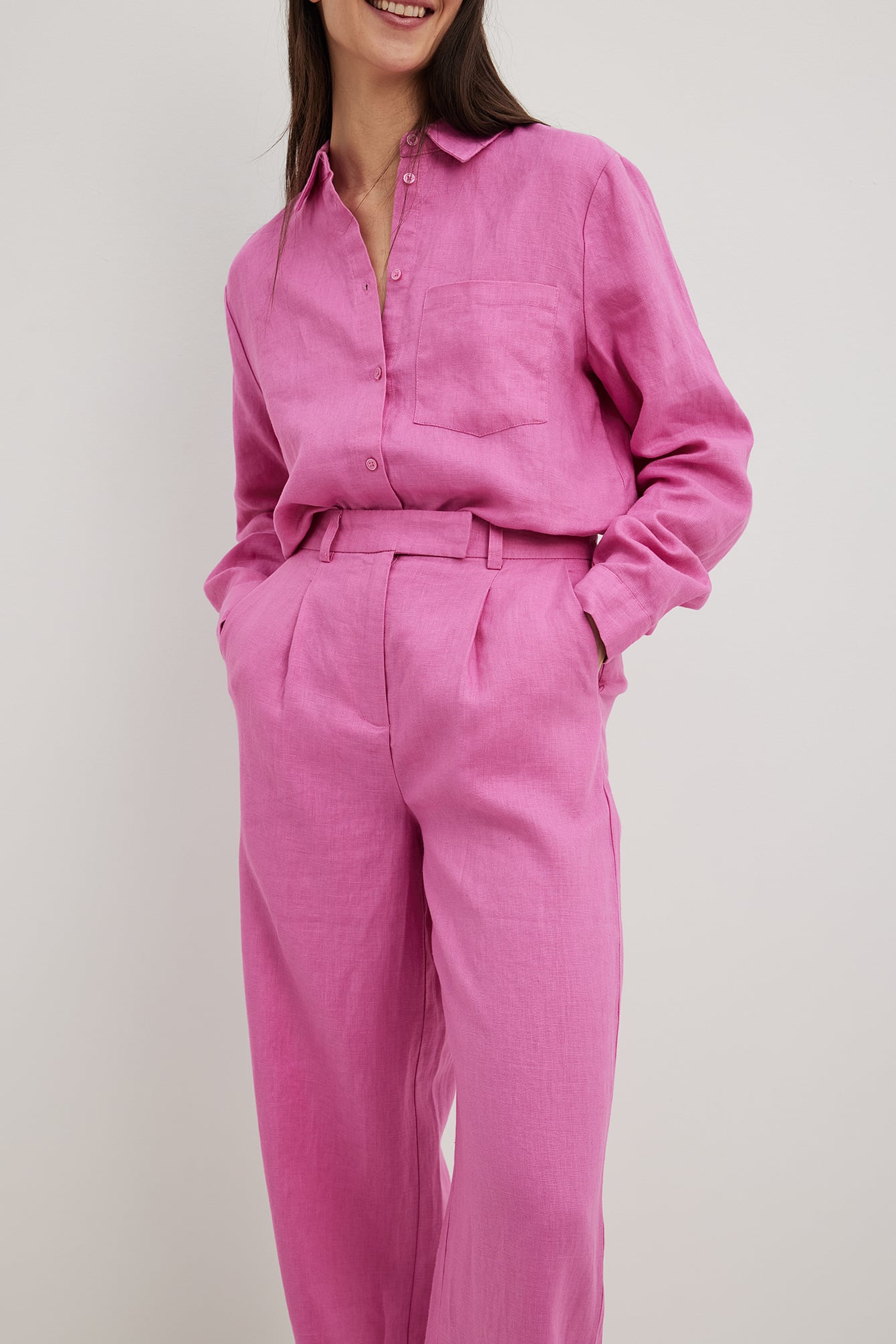 Wasic Leinenhose mit weitem Bein in Flamingo-Rosa main image 1
