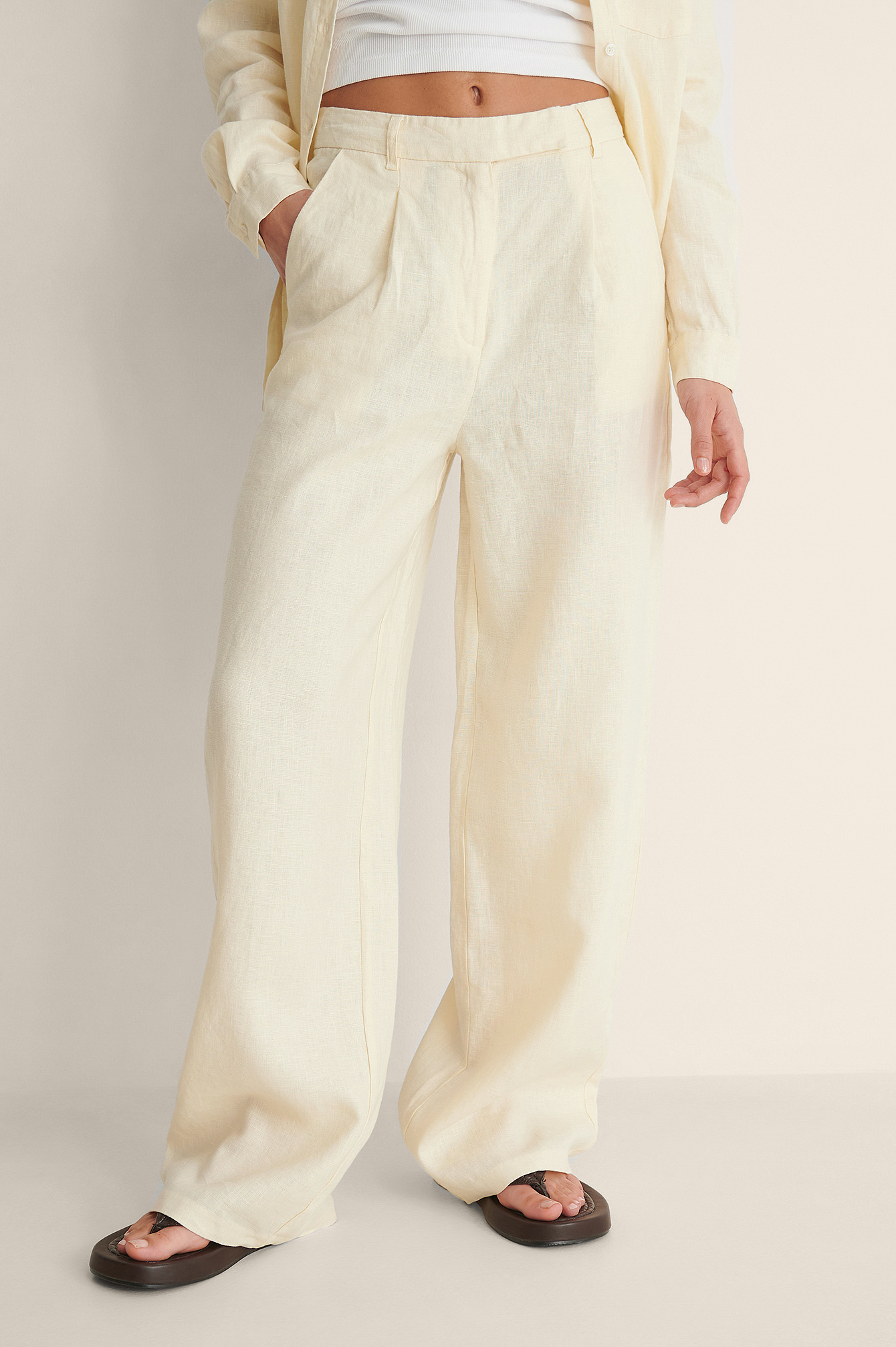 Linen Wide Leg Pants Offwhite | na-kd.com