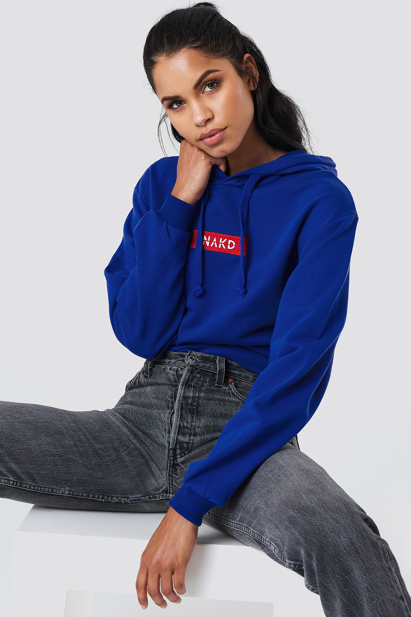 NA-KD Logo Hoodie Royal Blue