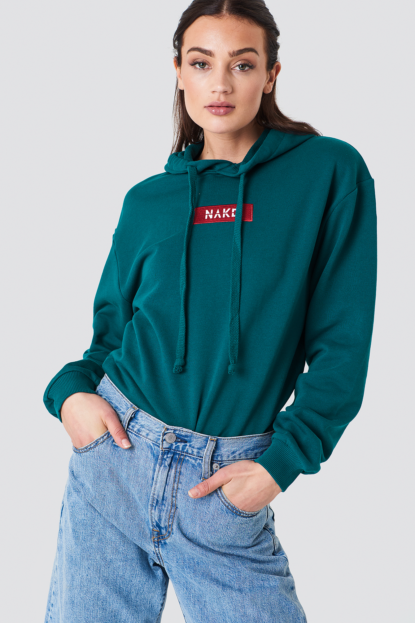 NA-KD Logo Hoodie Petrol