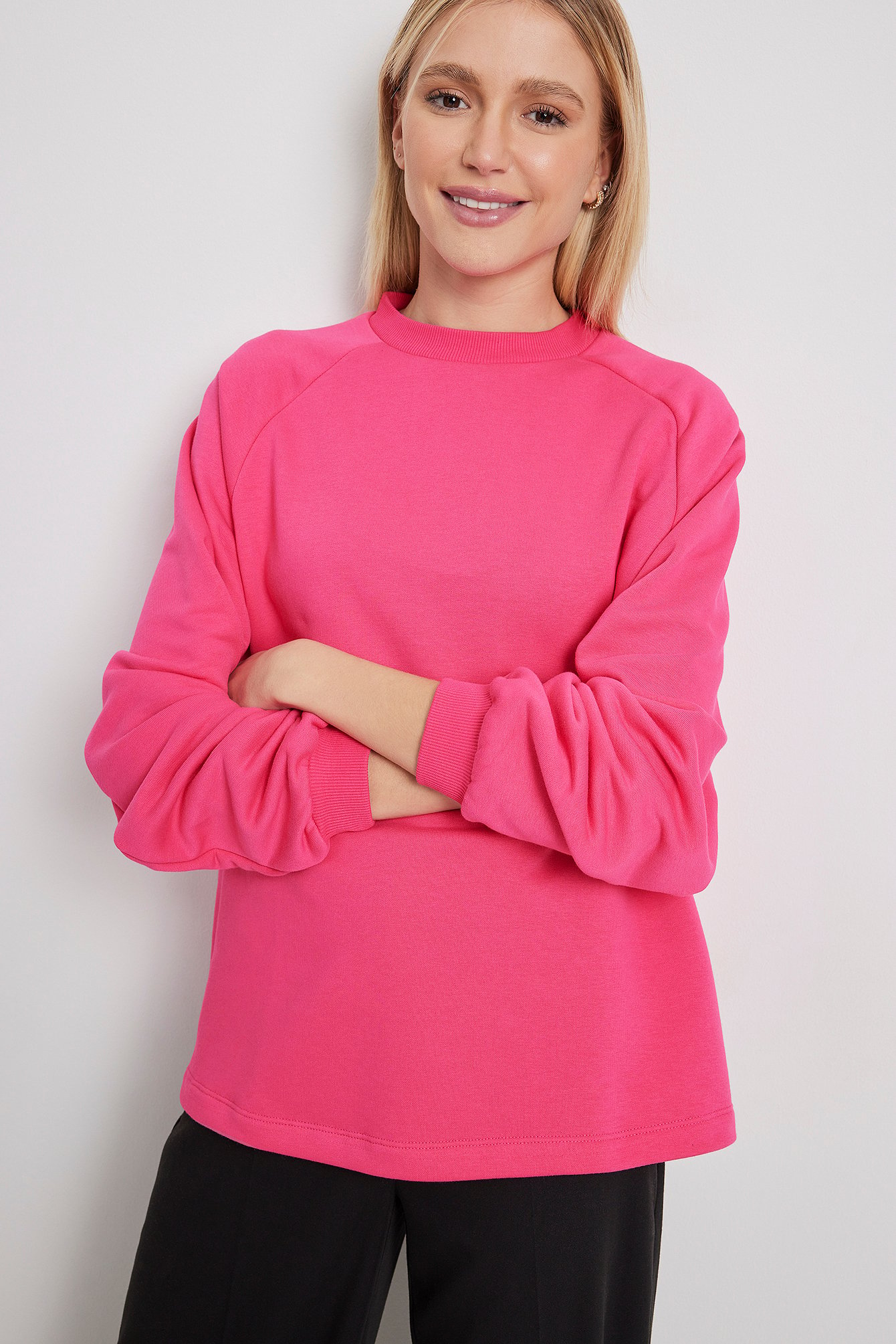 Pink Organisches langer Basic-Pullover