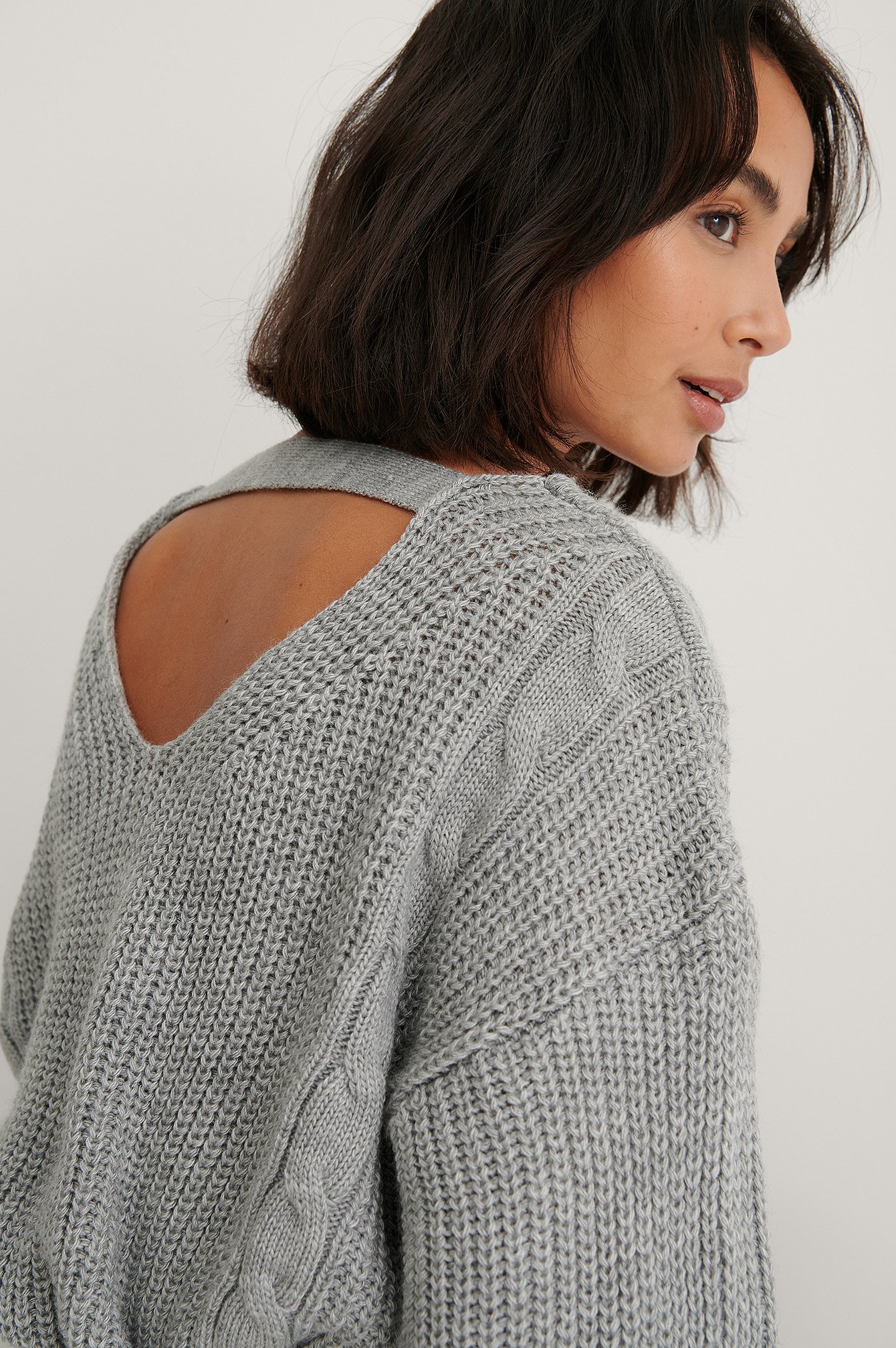 Grey Long Cable Knitted Sweater