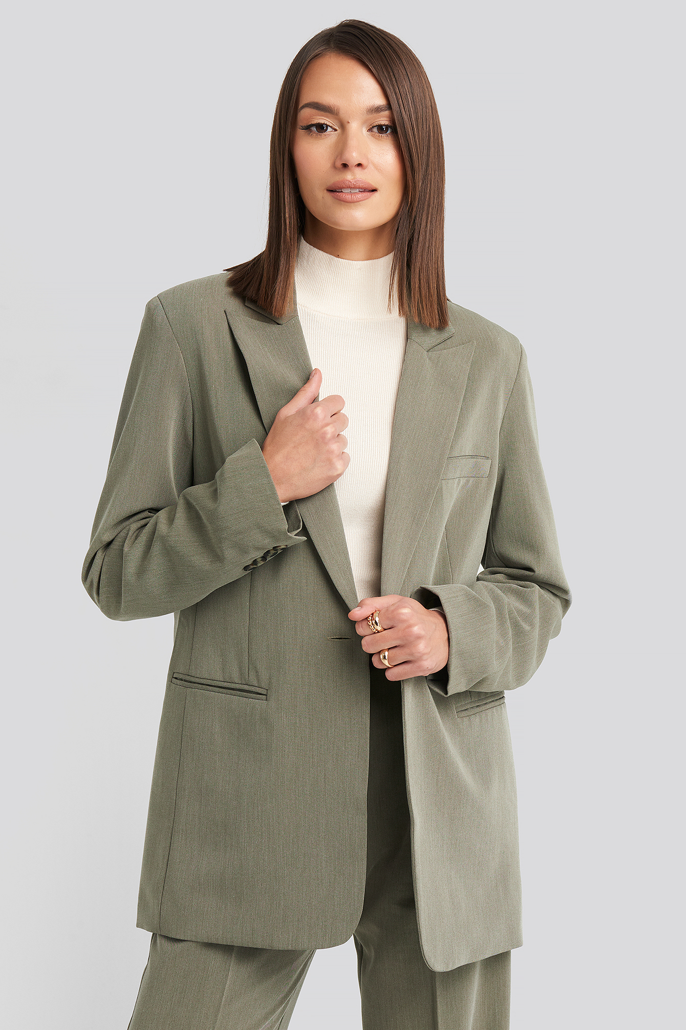 Long Fit Blazer Dusty Green Melange