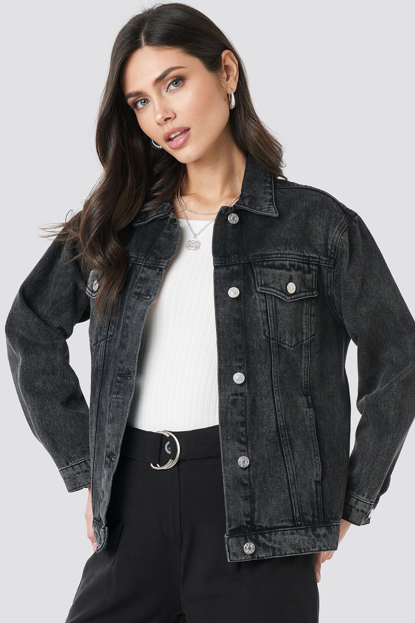Long Oversized Denim Jacket Black