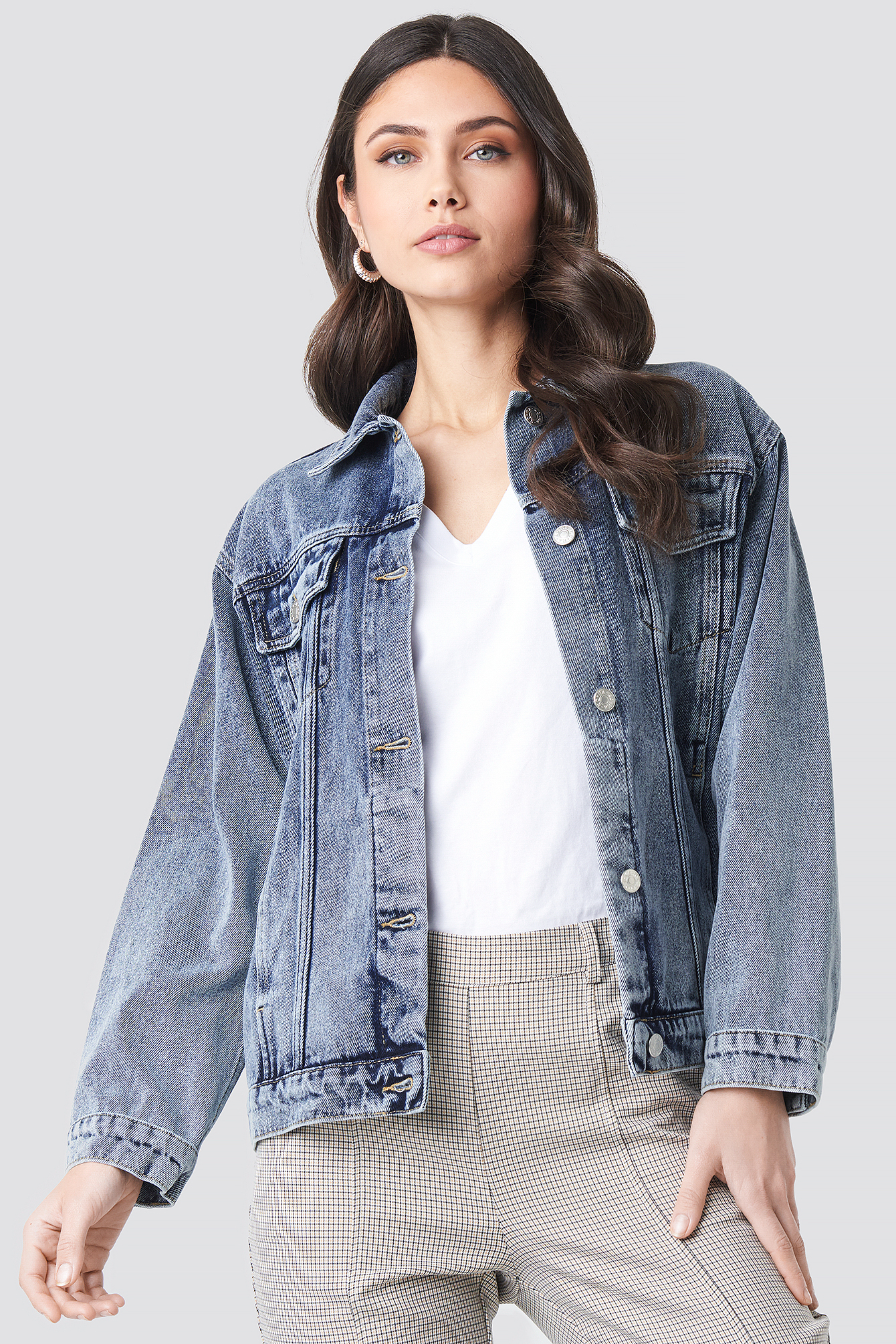 Long Oversized Denim Jacket Mid Blue