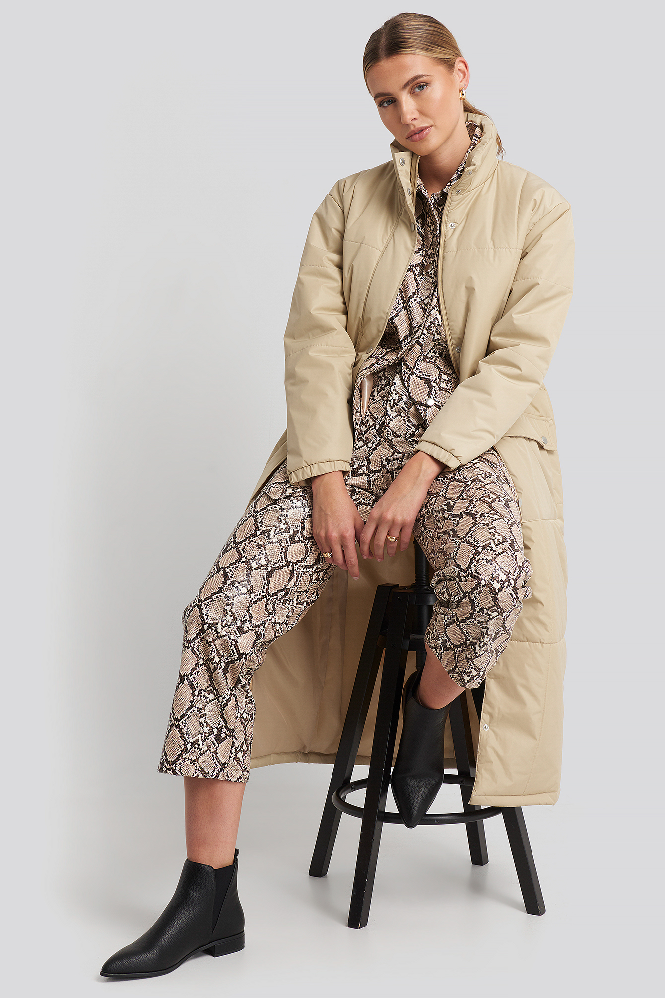 Long Padded Jacket Beige