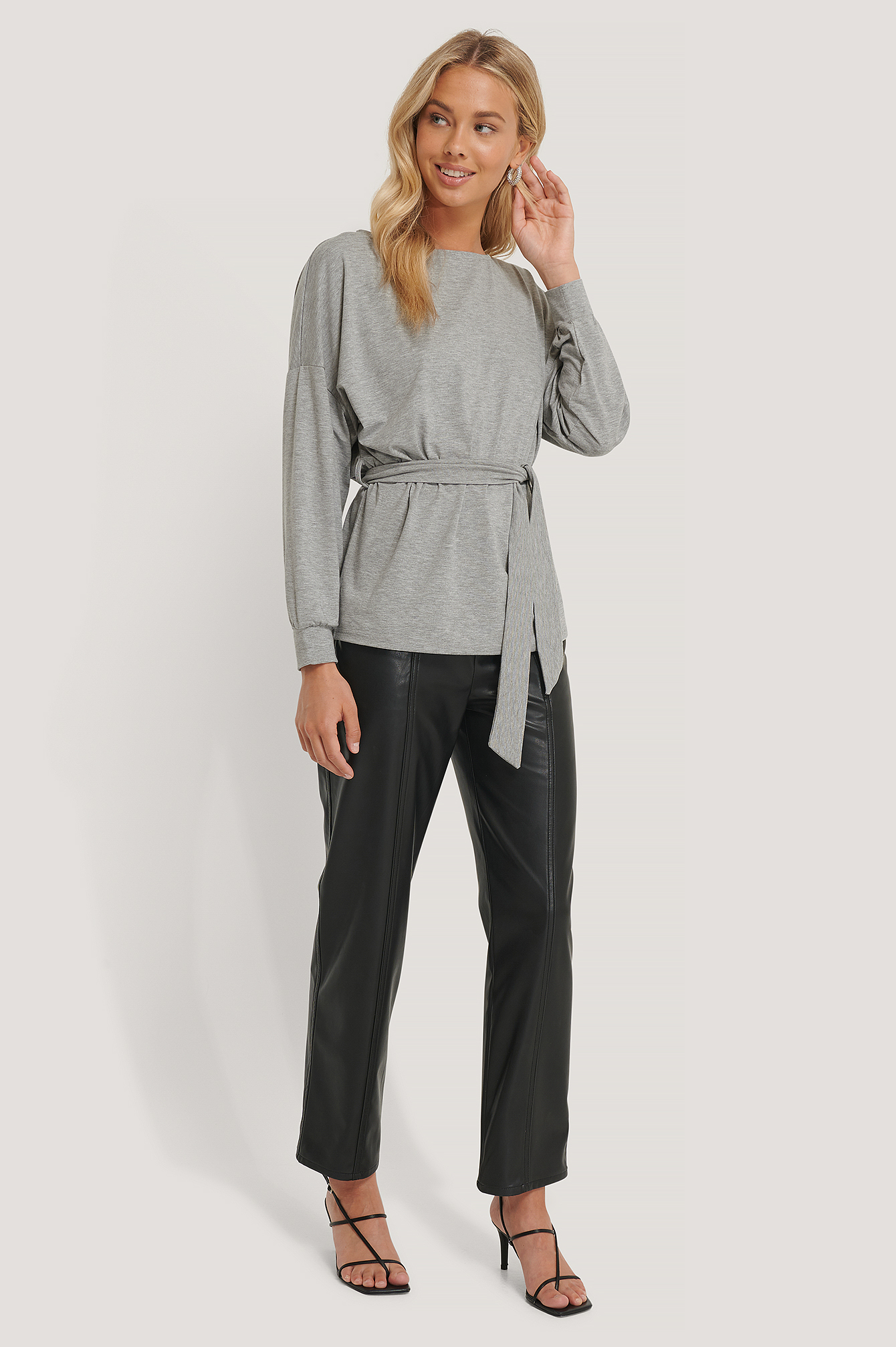 Belted Long Sleeve Top Grey | na-kd.com