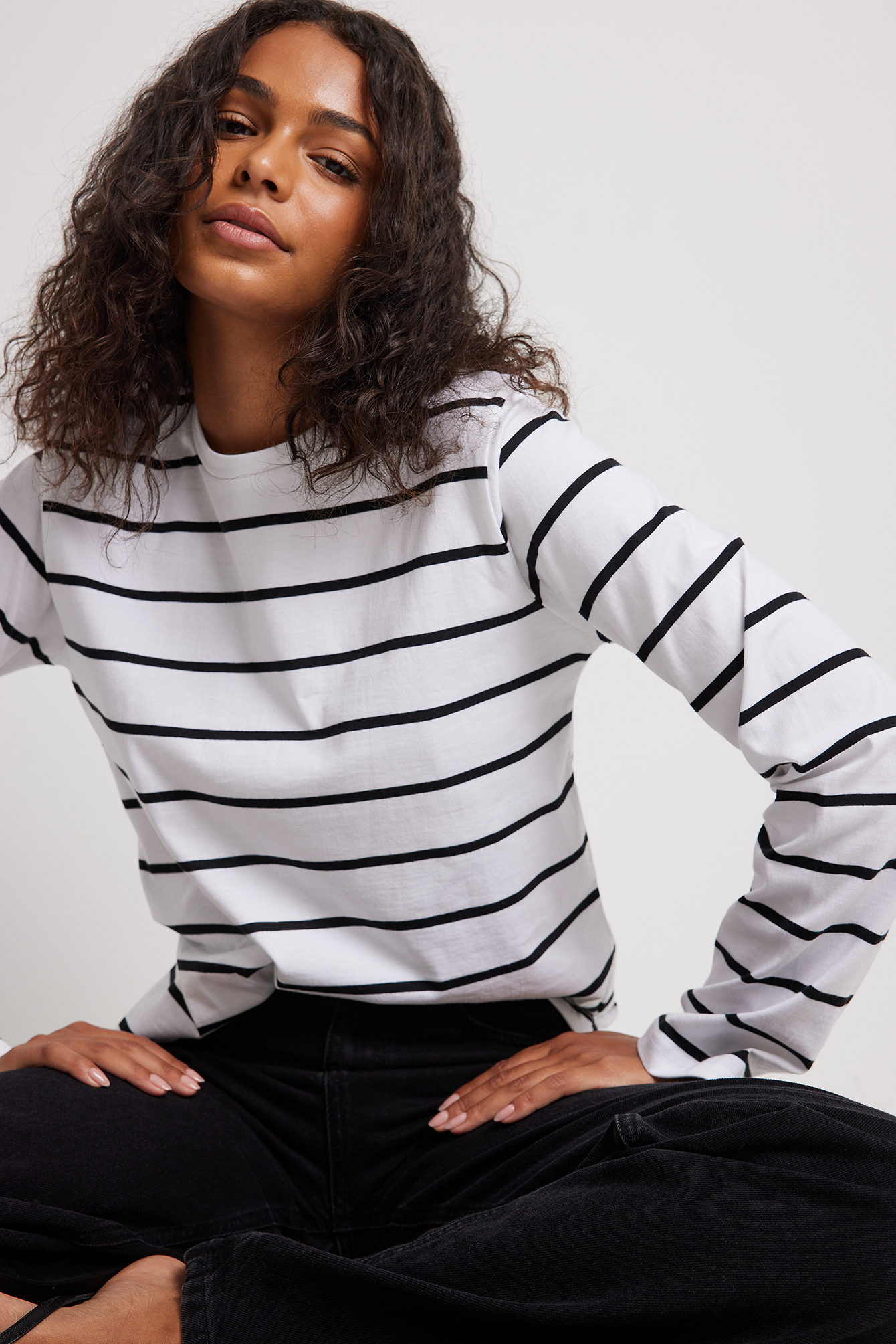 Long Sleeve Boxy Fit Stripe Top Stripe | NA-KD