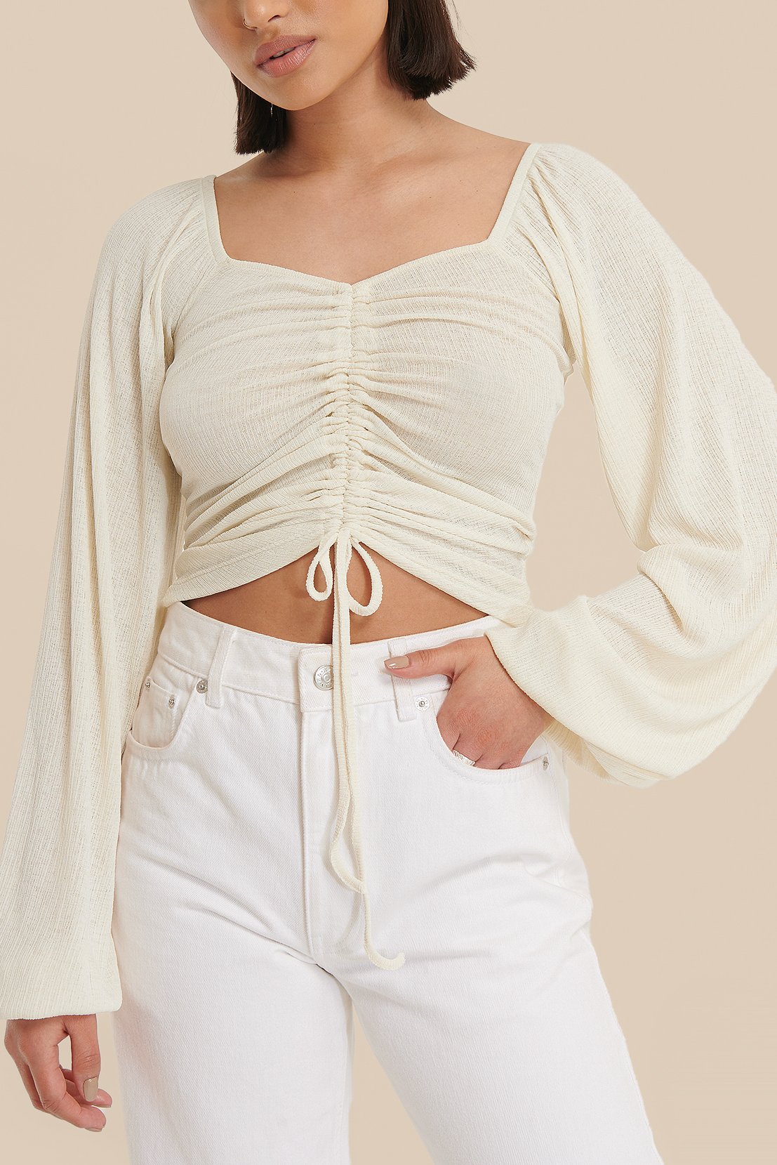 Structured Drawstring Top Red | na-kd.com