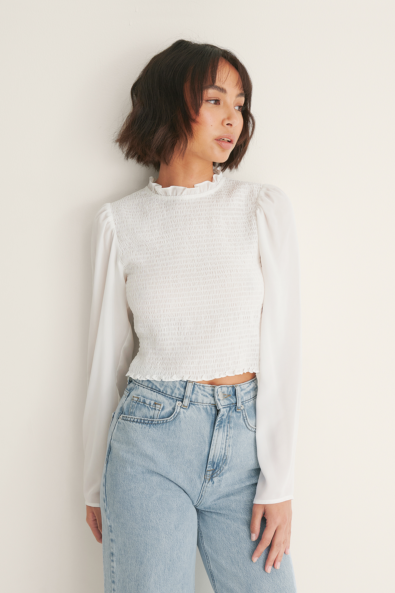 Recycled Long Sleeve Frill Neck Blouse 