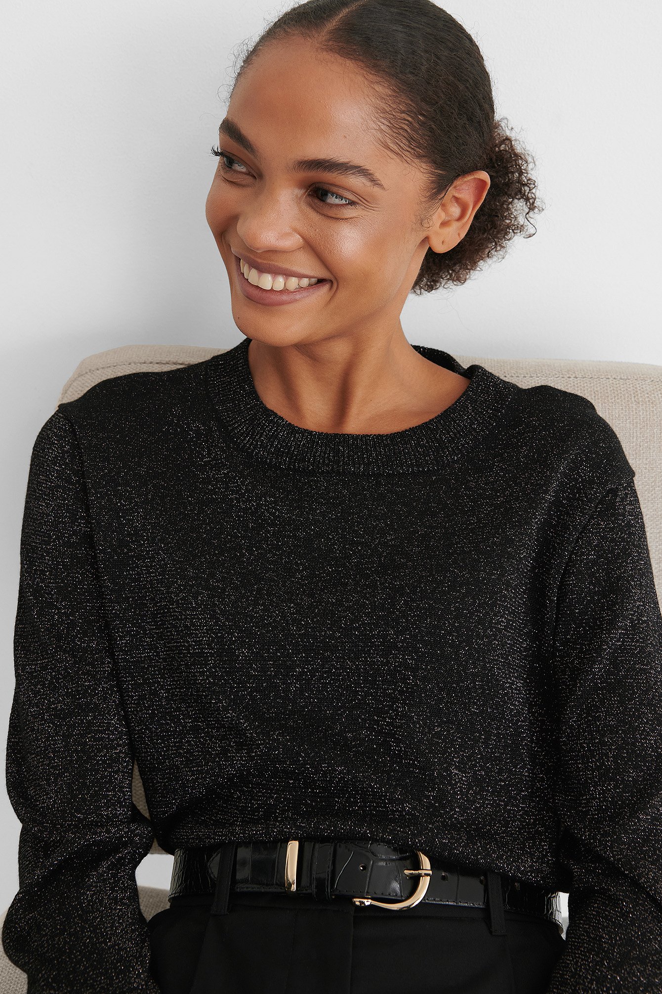 Black Long Sleeve Glitter Knitted Sweater