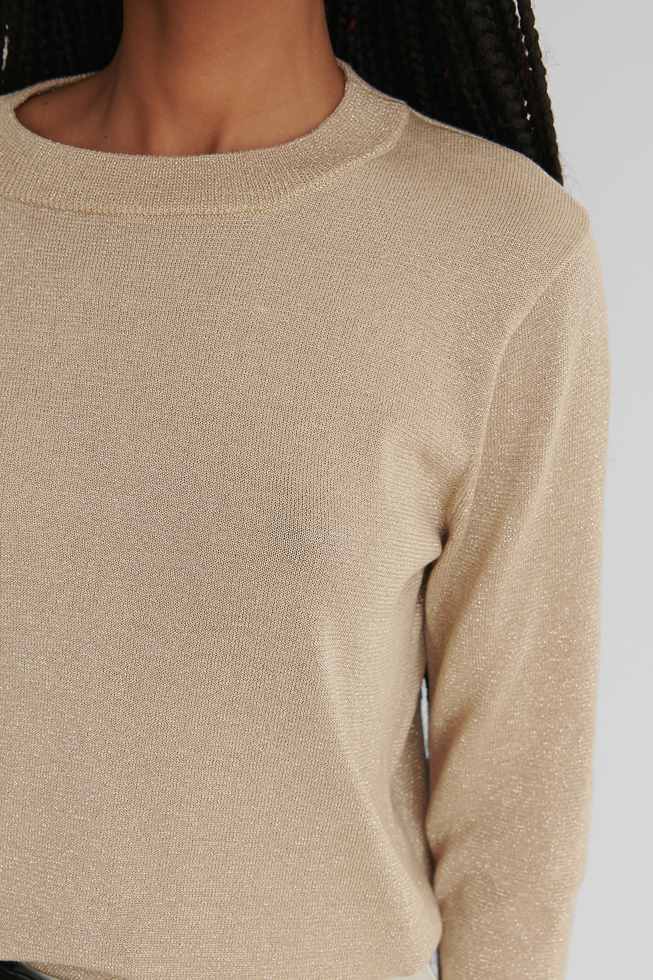 Beige Long Sleeve Glitter Knitted Sweater