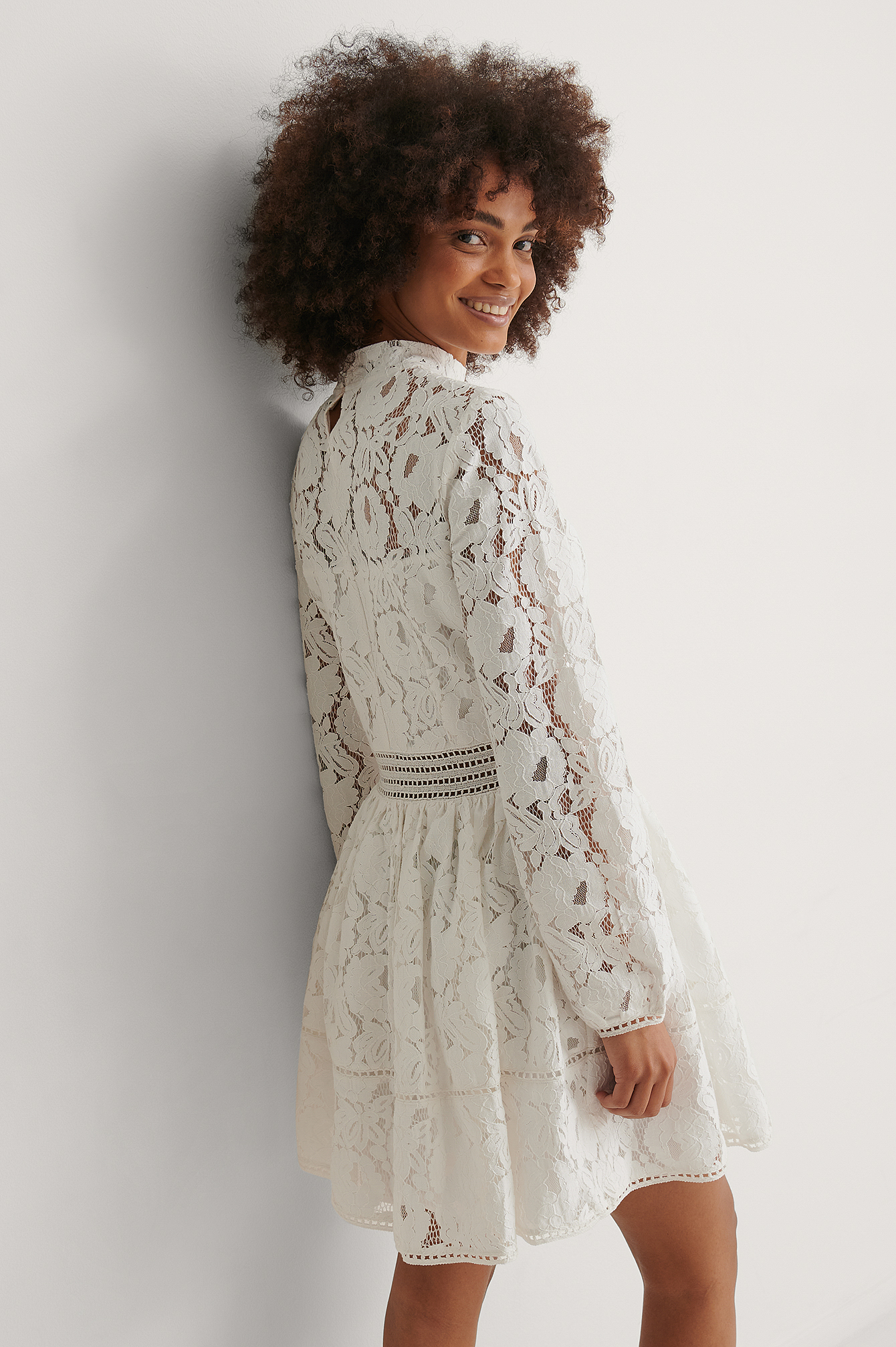 Long Sleeve Lace Midi Dress White | na 