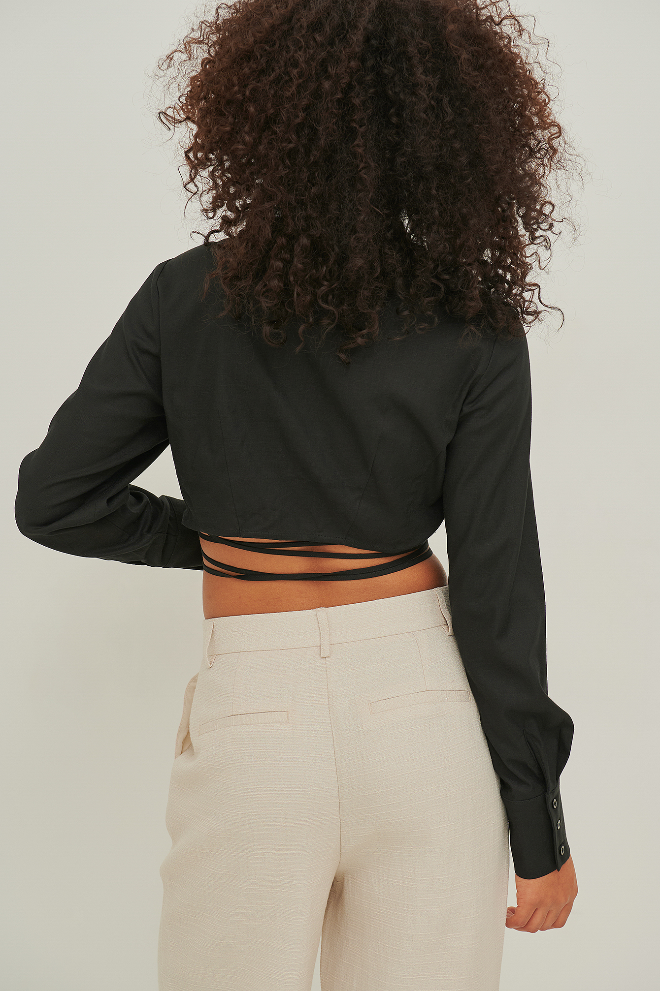Long Sleeve Linen Blouse Black | na-kd.com
