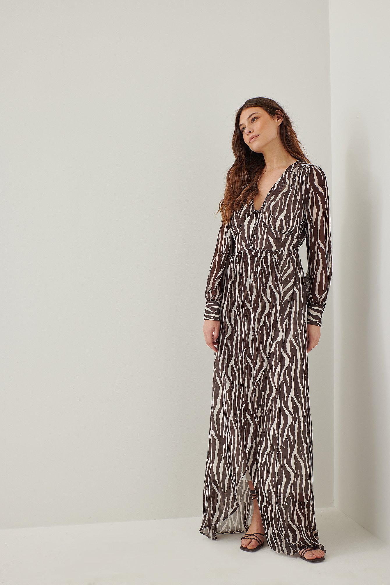 Brown Leopard Long Sleeve Maxi Dress