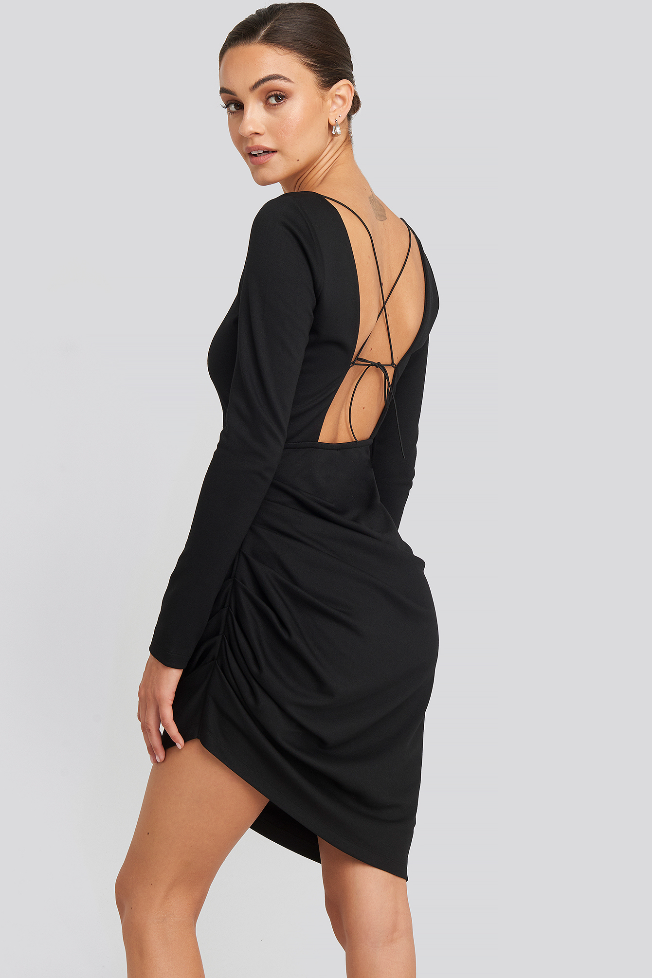 Long Sleeve Open Back Jersey Dress Deep Black