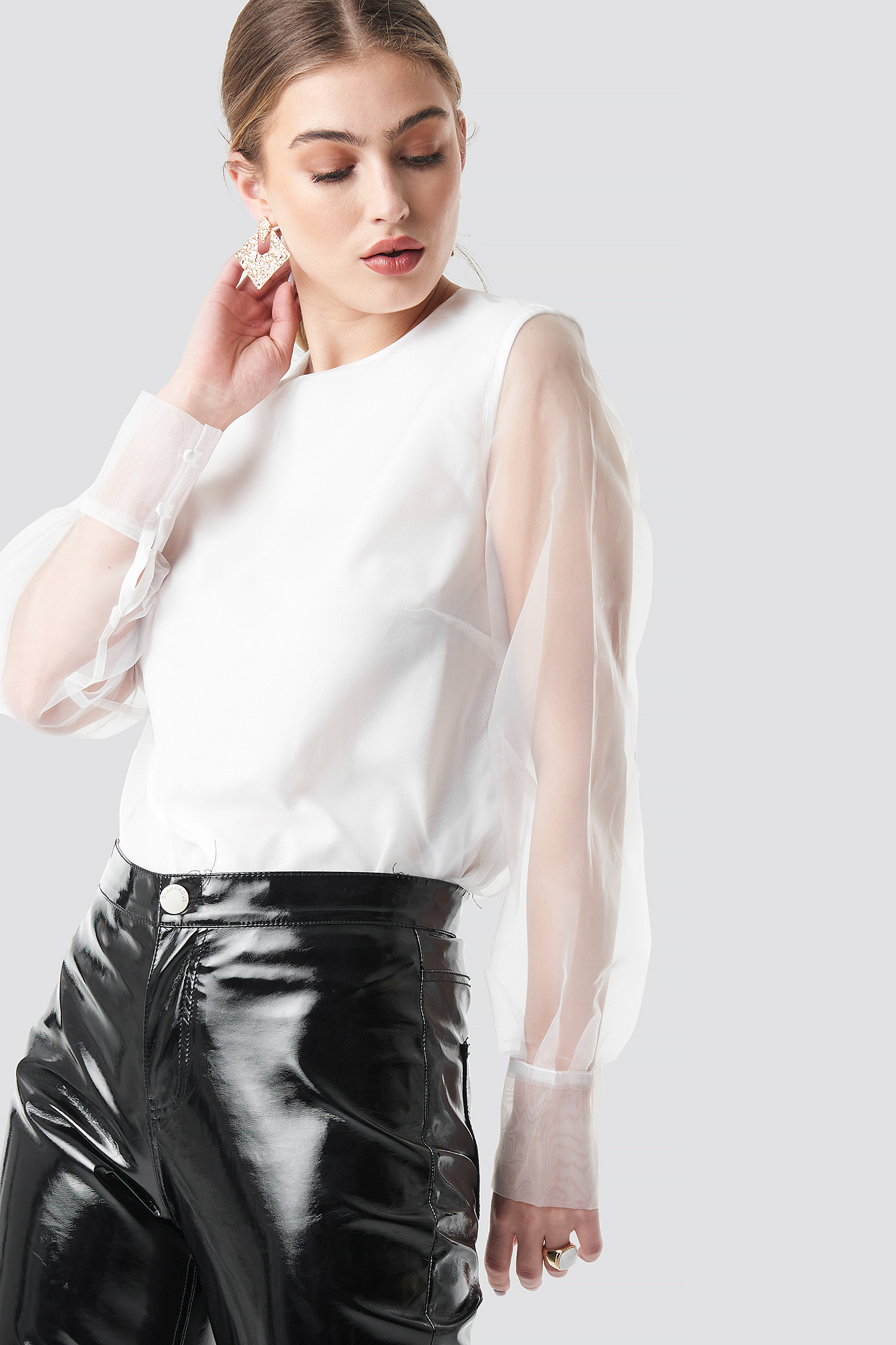 Long Sleeve Organza Blouse White