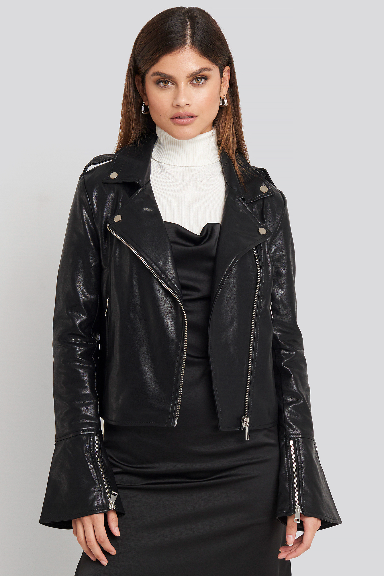 Long Sleeve PU Biker Jacket Black