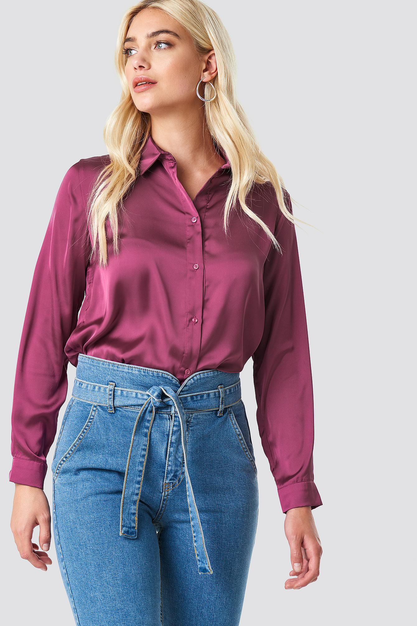 Long Sleeve Satin Shirt Purple | NA-KD