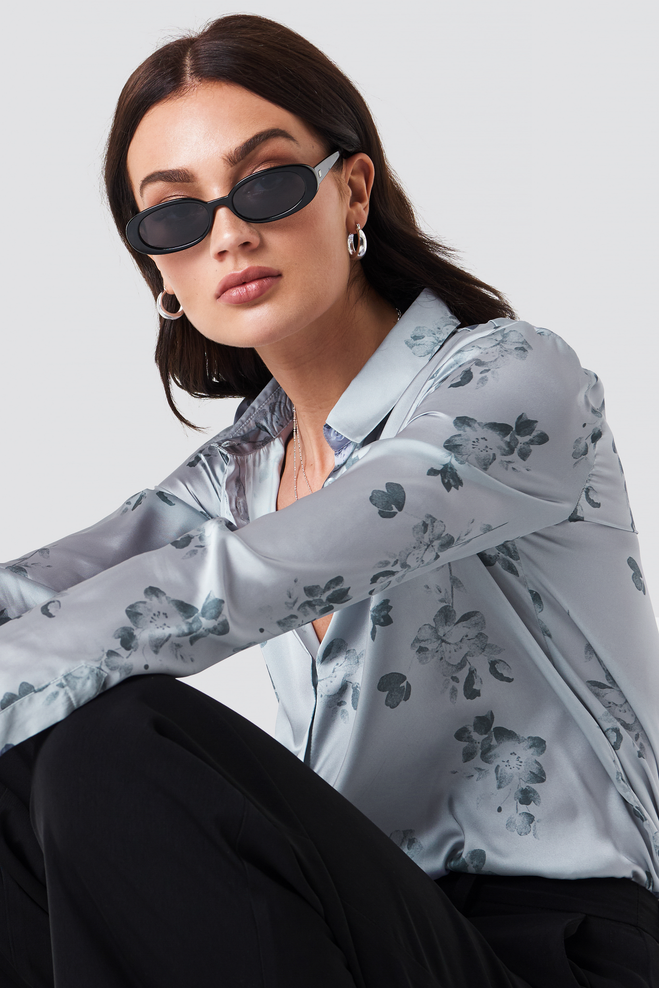 Long Sleeve Silver Printed Shirt Silver