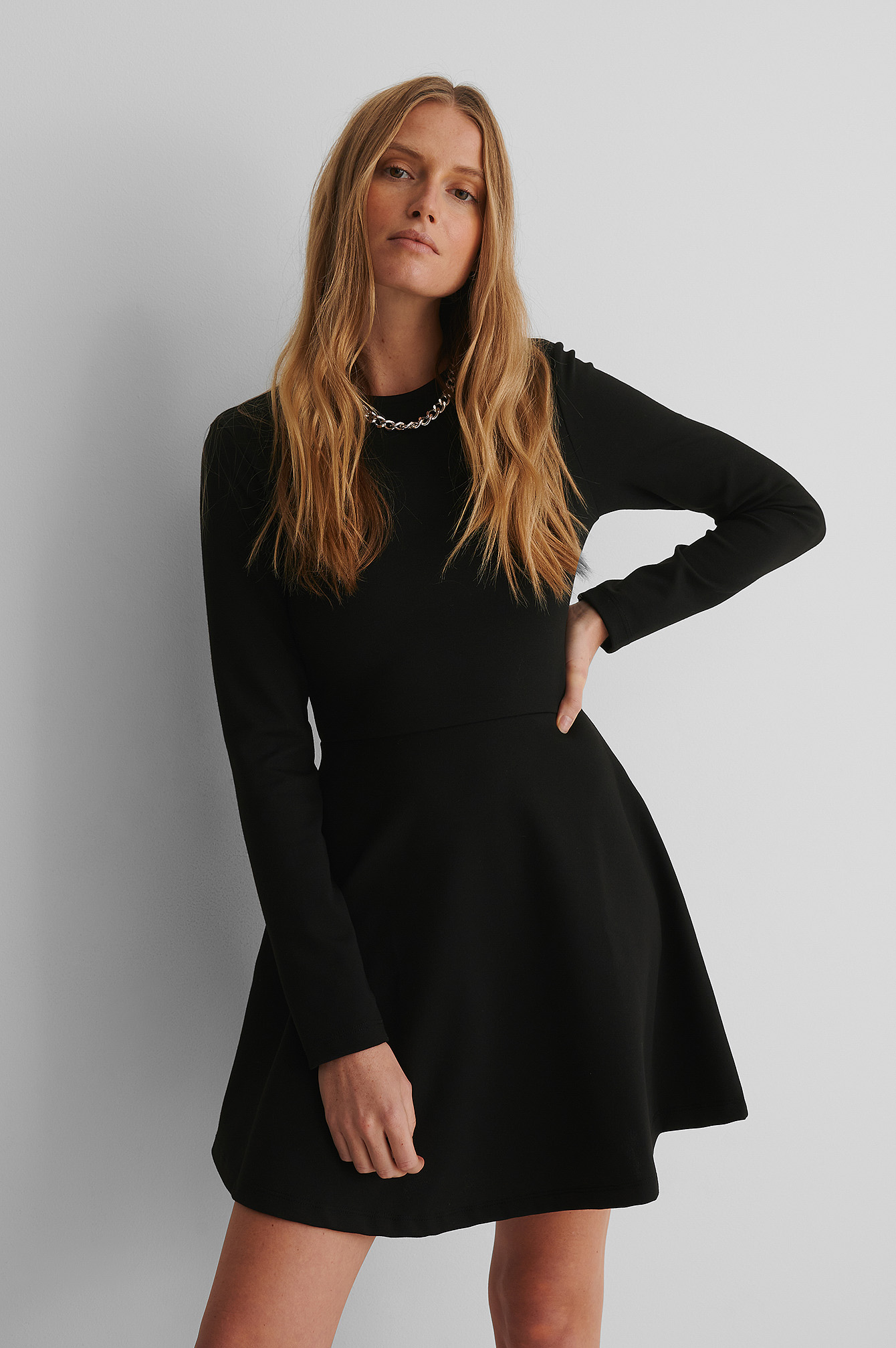 Long Sleeve Skater Dress Black