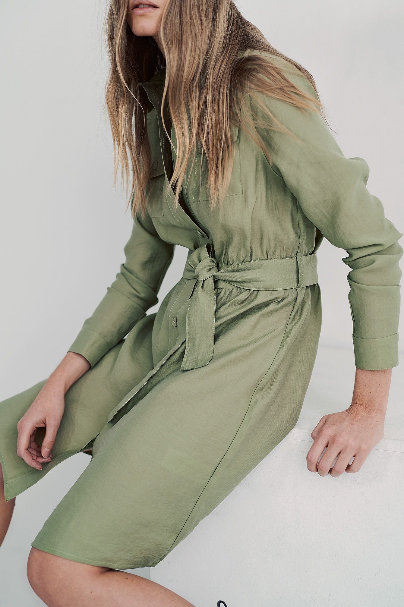 Long Sleeve Utility Dress Green