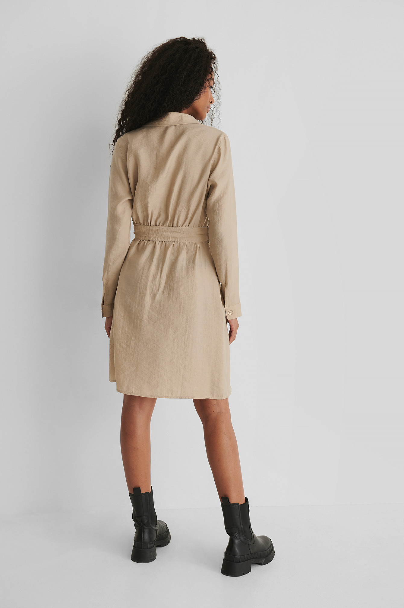 Long Sleeve Utility Dress Beige